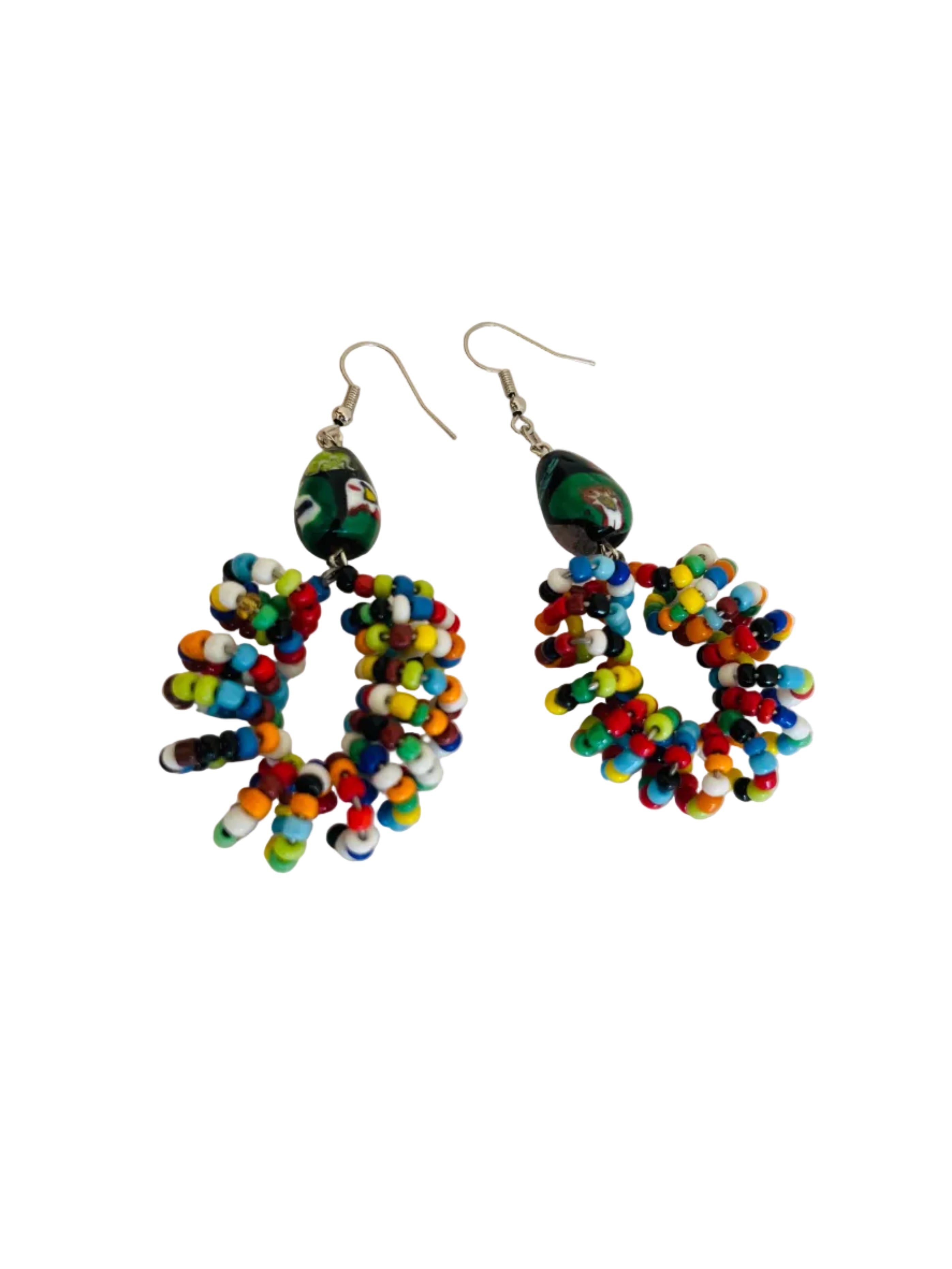 Handmade beaded earrings with colourful glass beads in a lightweight design
