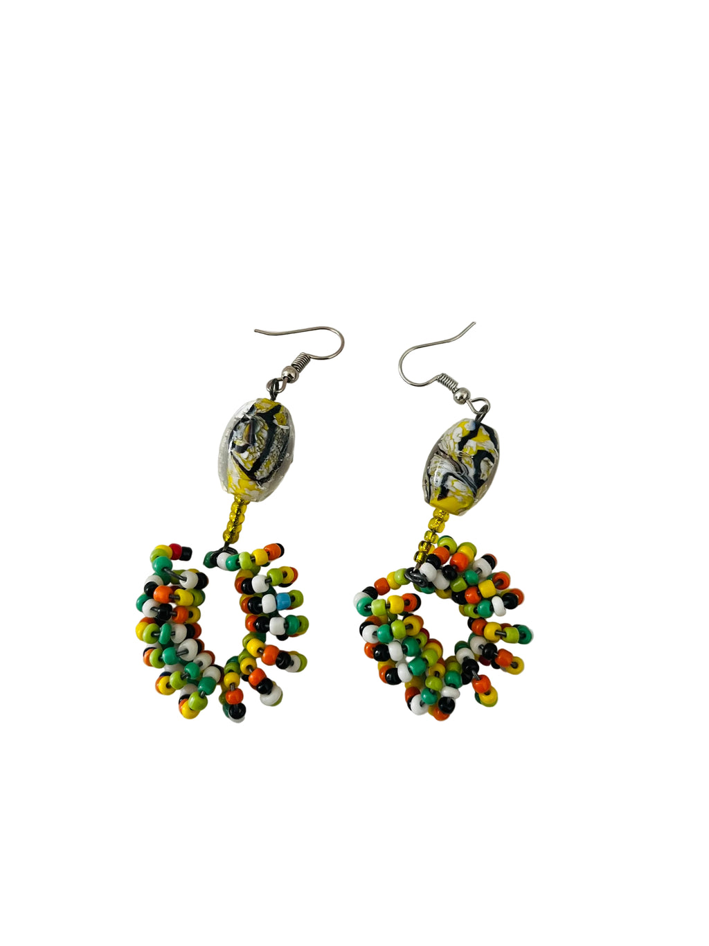 Spiral Bead Earrings (rainbow colours) with Yellow Accent - R190.00