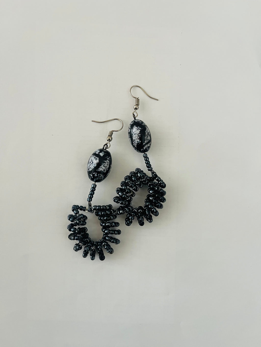 Spiral Bead Earrings (navy black) with Black & Grey Accent - R190.00