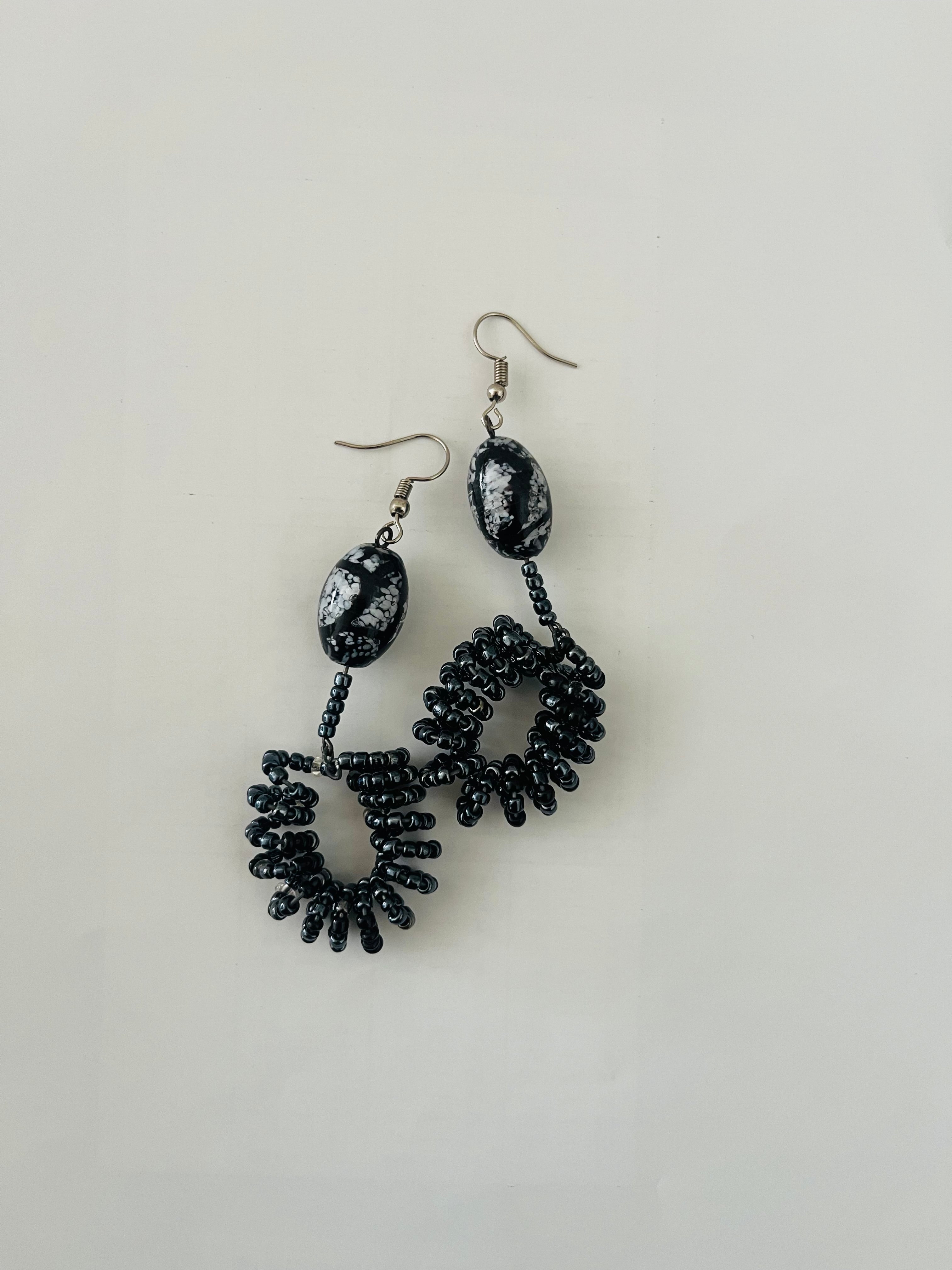 Spiral Bead Earrings (navy black) with Black & Grey Accent - R190.00