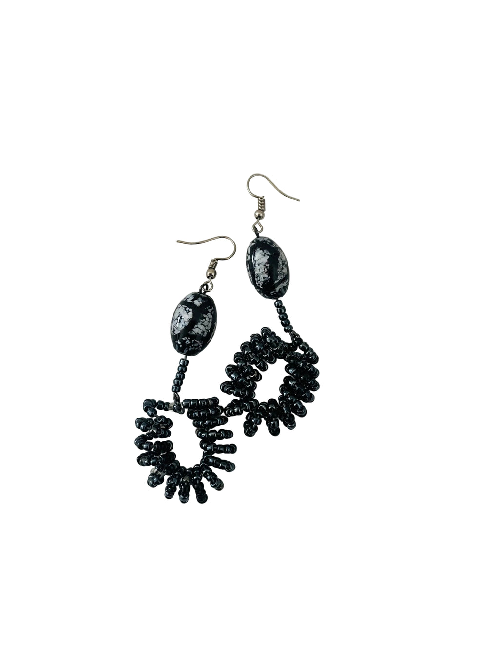 Spiral Bead Earrings (navy black) with Black & Grey Accent - R190.00