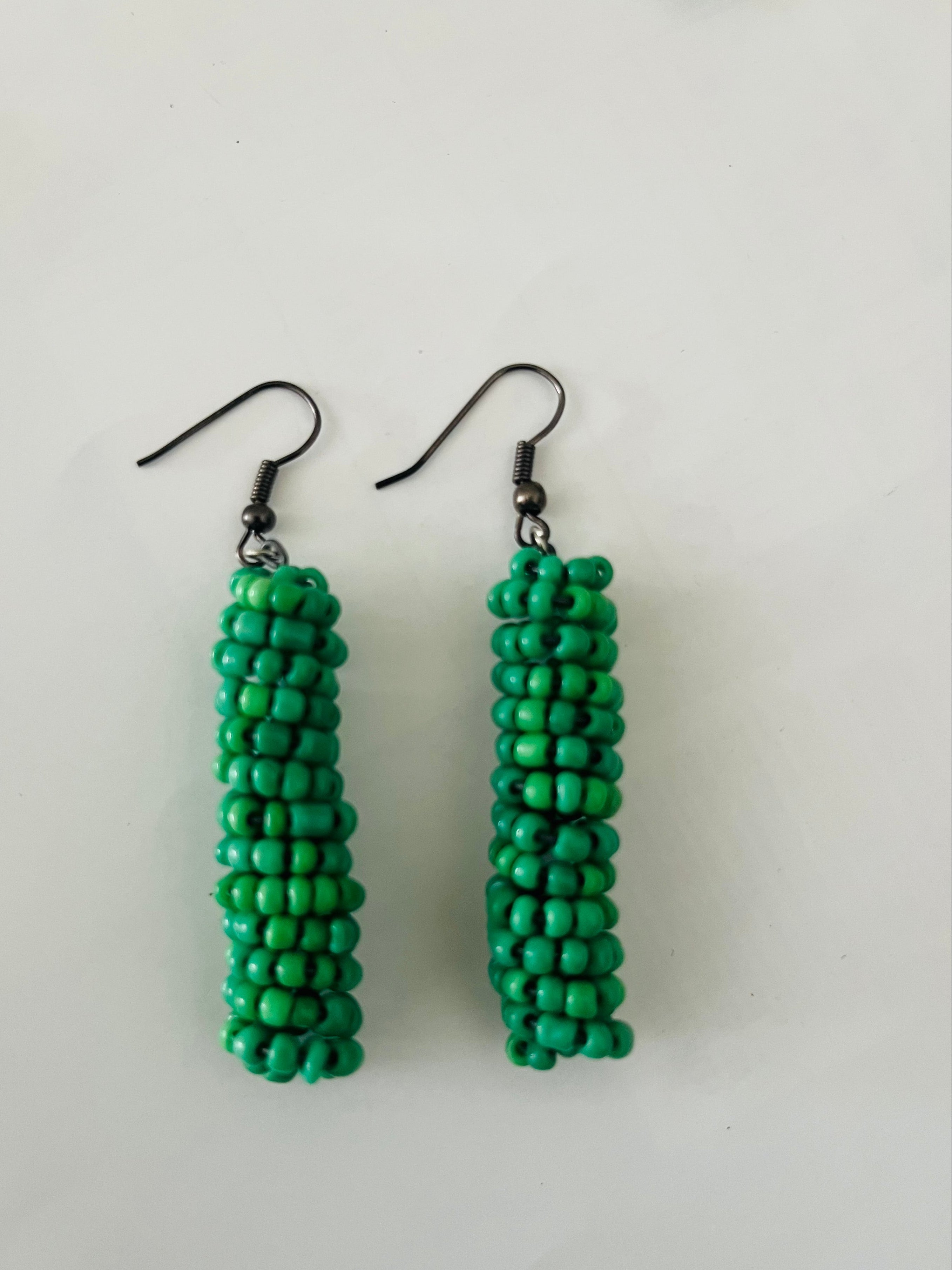 Spiral Bead Earrings (long) - Green - R100.00