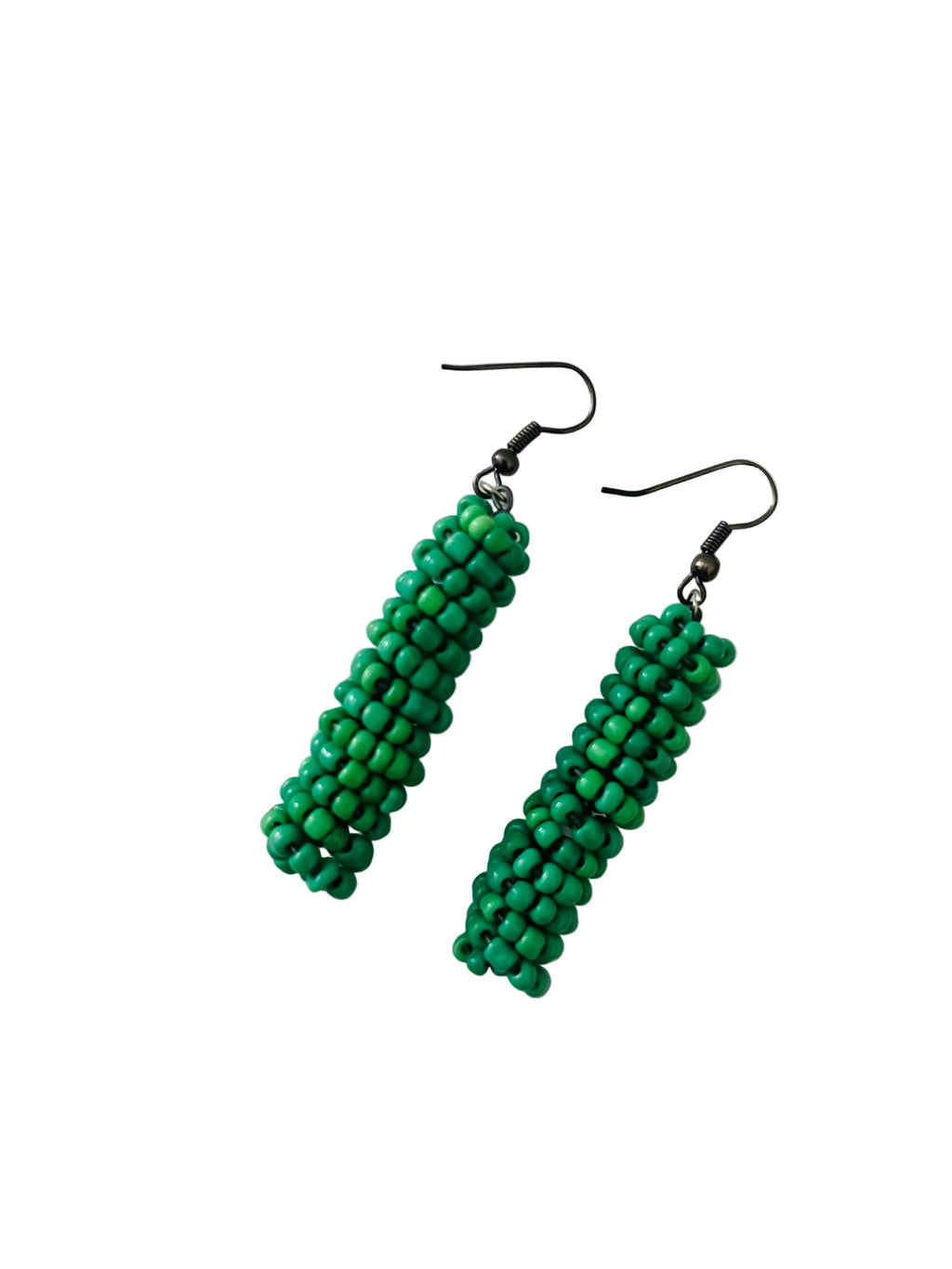 Spiral Bead Earrings (long) - Green - R100.00