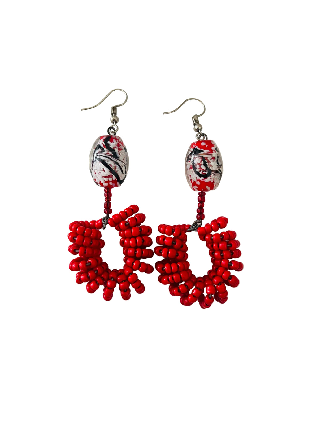Spiral Bead Earrings (deep red) with Red Accent - R129.99