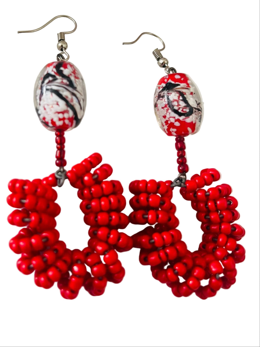 Spiral Bead Earrings (deep red) with Red Accent - R129.99