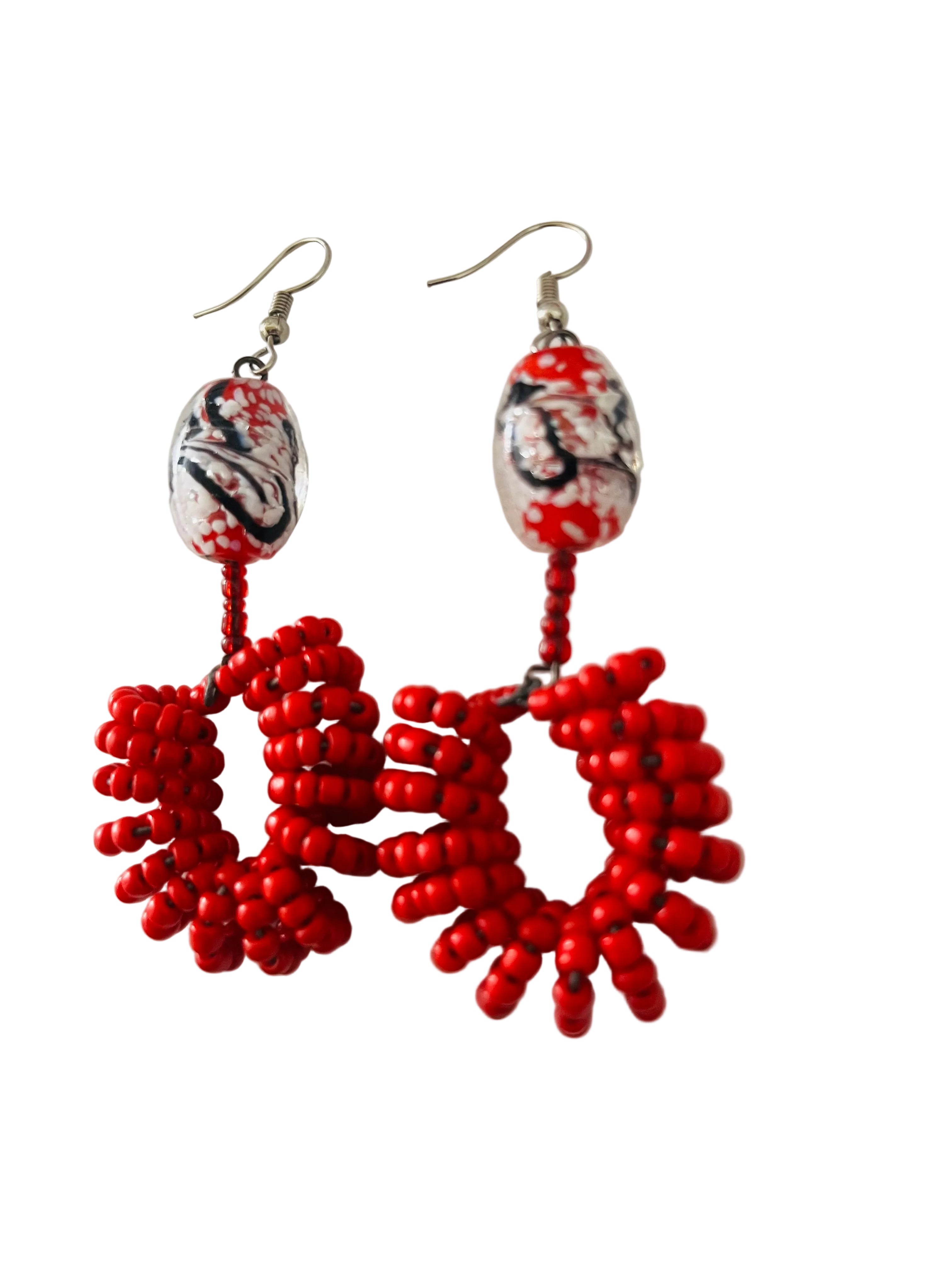 Spiral Bead Earrings (deep red) with Red Accent - R129.99