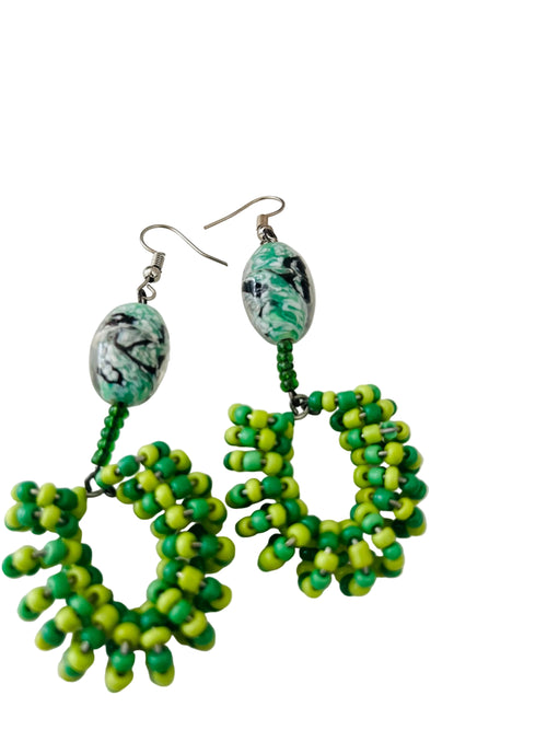 Spiral Bead Earrings (mixed green) with Green Accent - R129.99