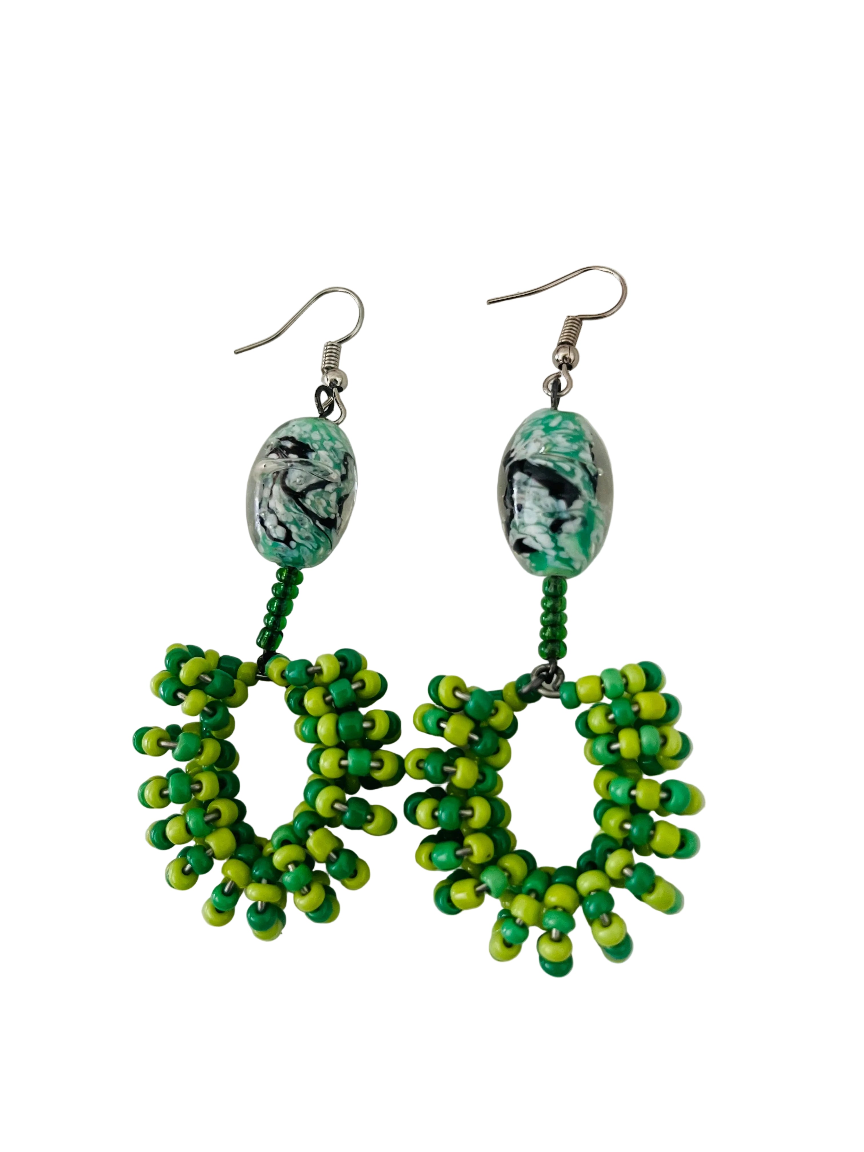 Spiral Bead Earrings (mixed green) with Green Accent - R129.99