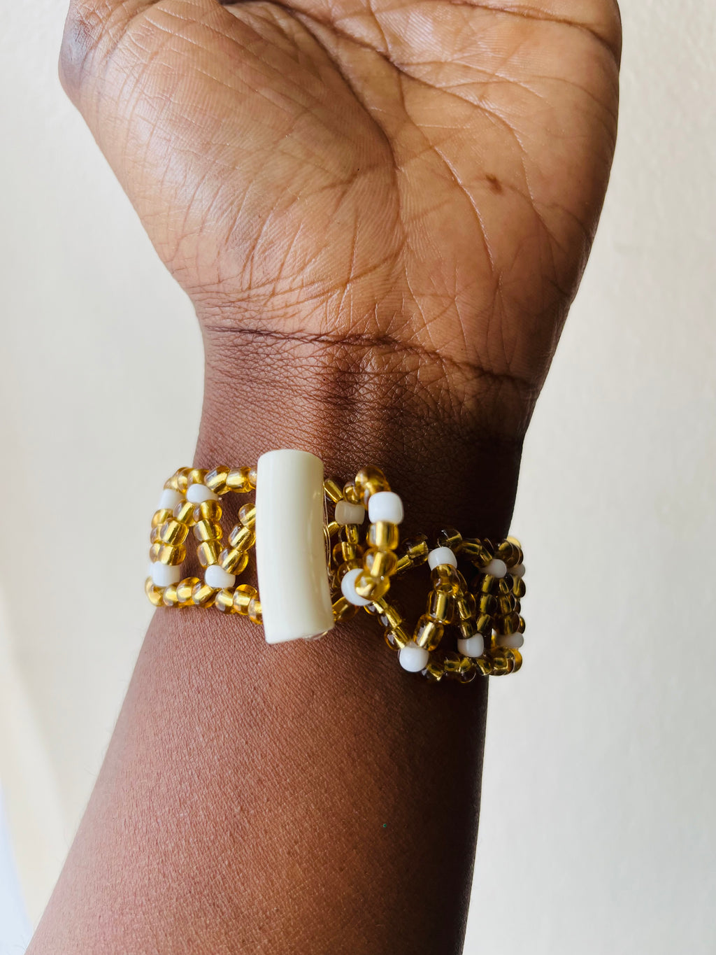 Gold & White Bead Bracelet - R150.00