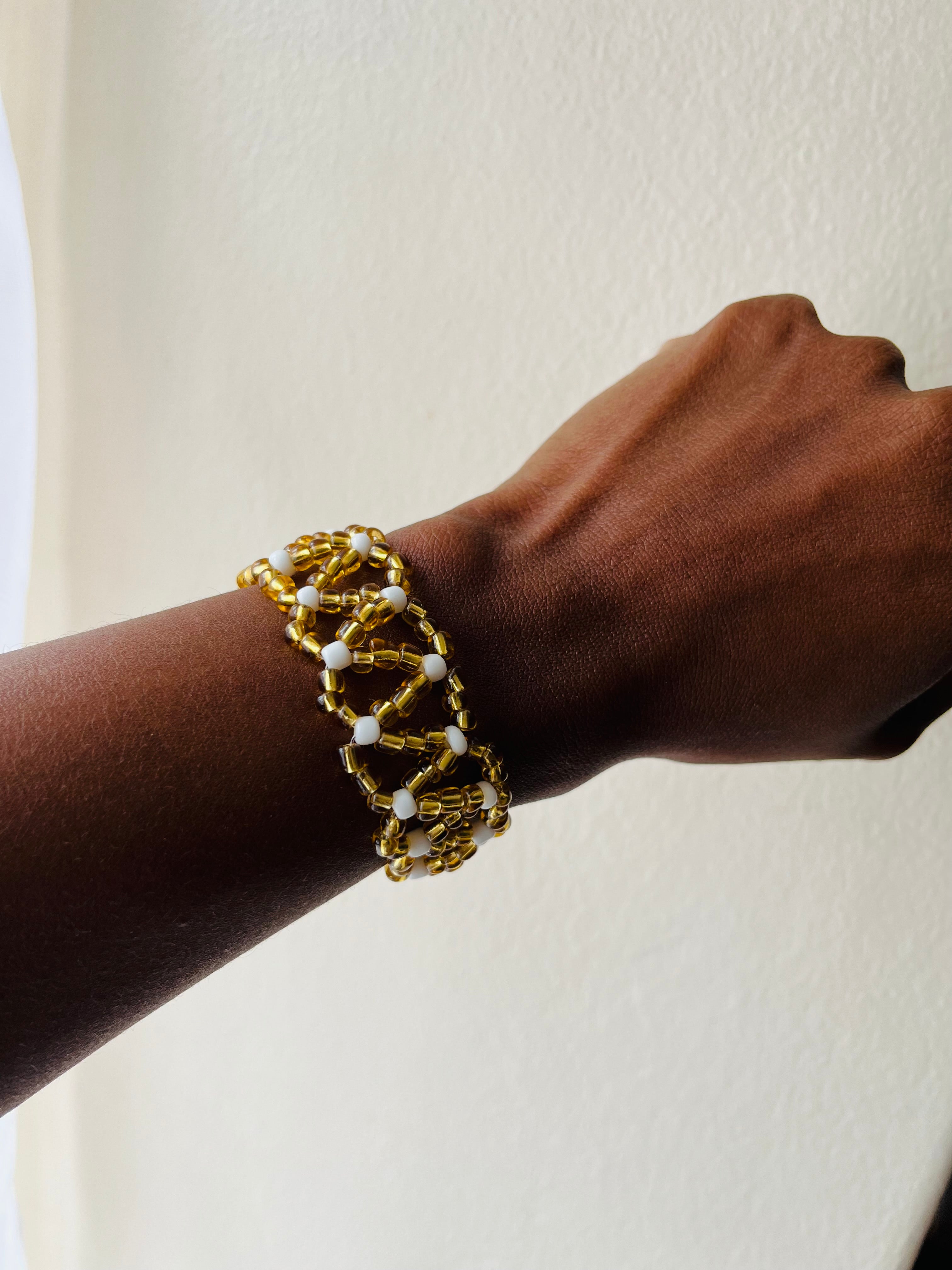 Gold & White Bead Bracelet - R150.00