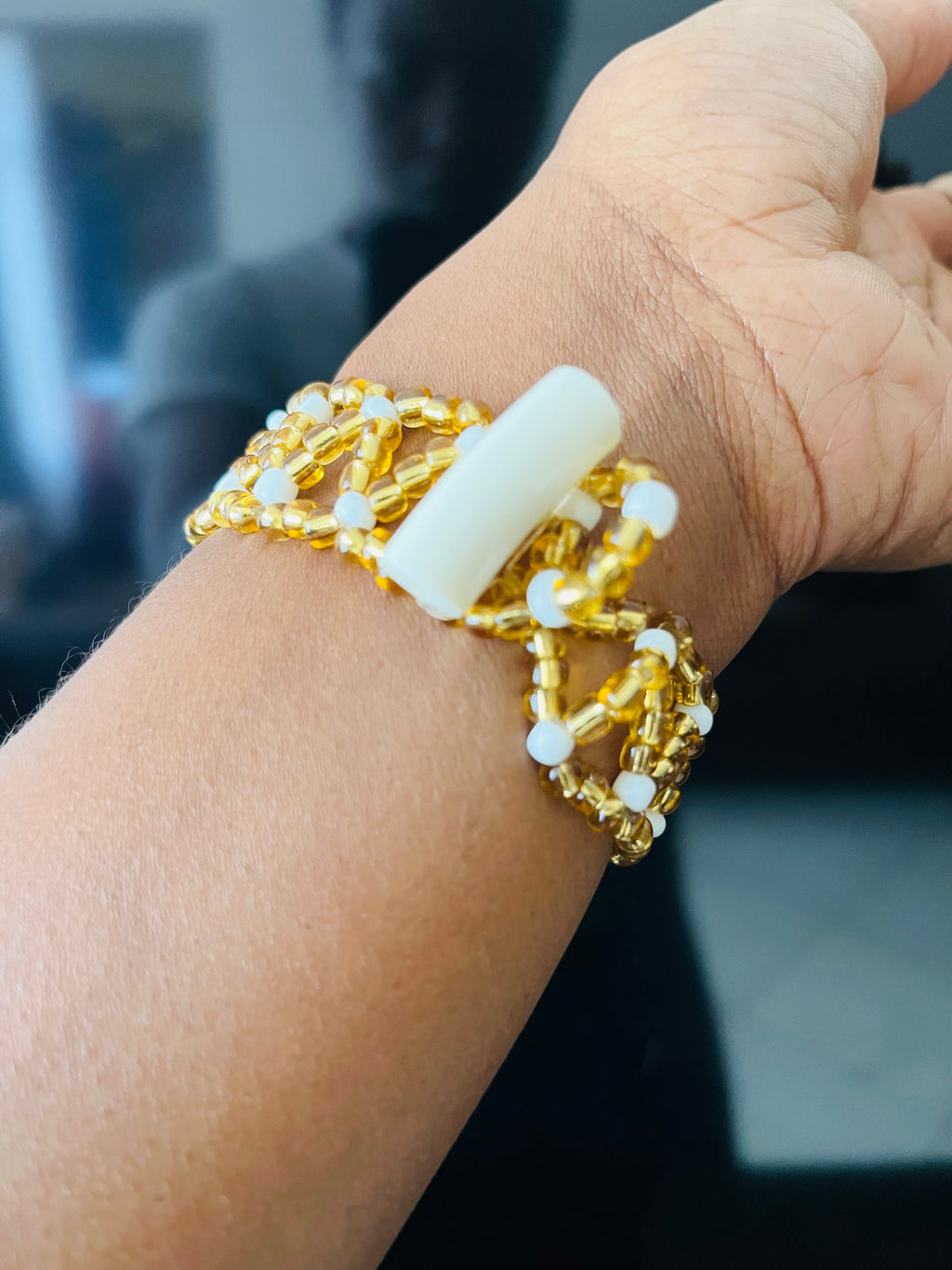 Gold & White Bead Bracelet - R150.00
