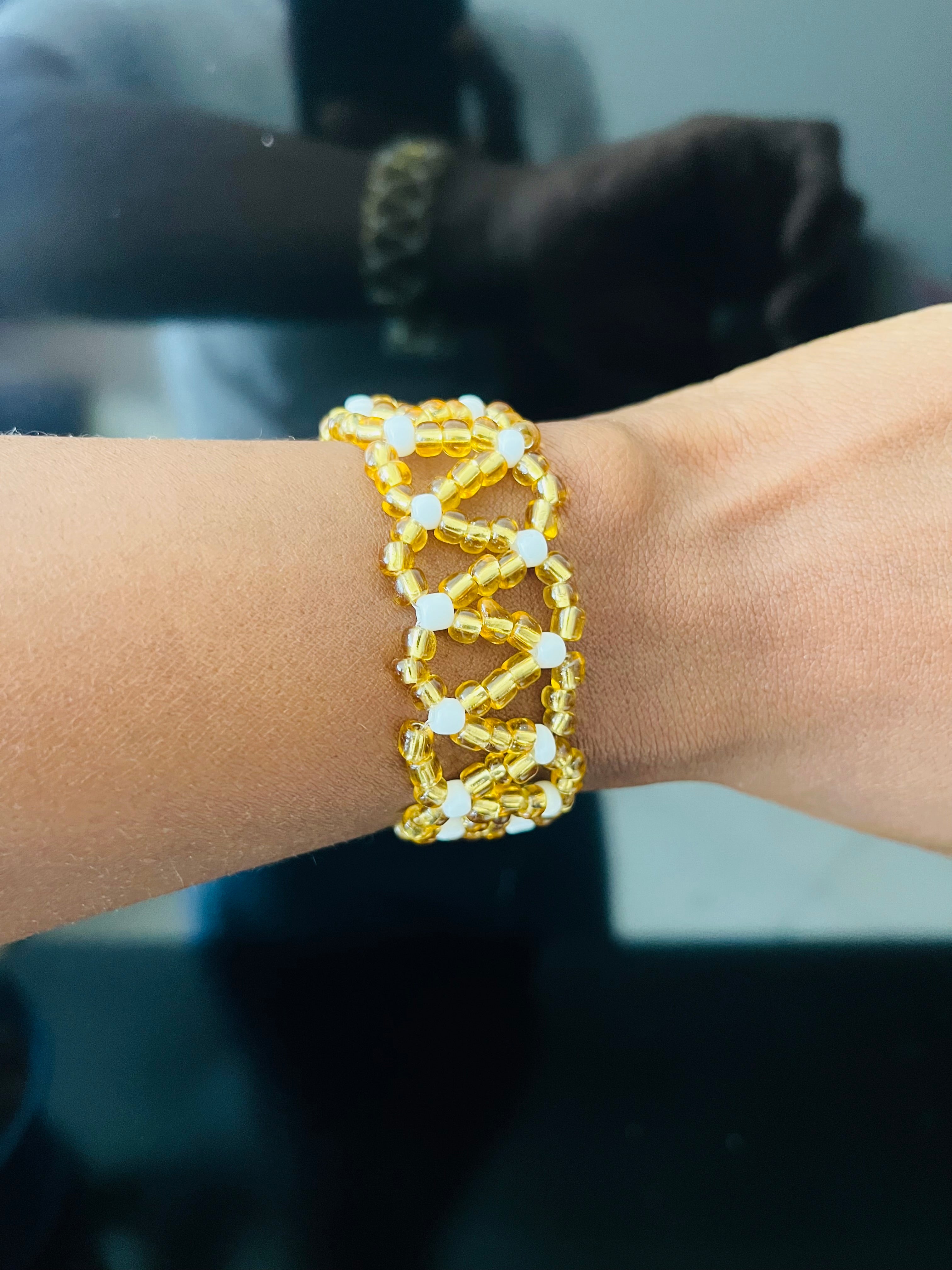 Gold & White Bead Bracelet - R150.00