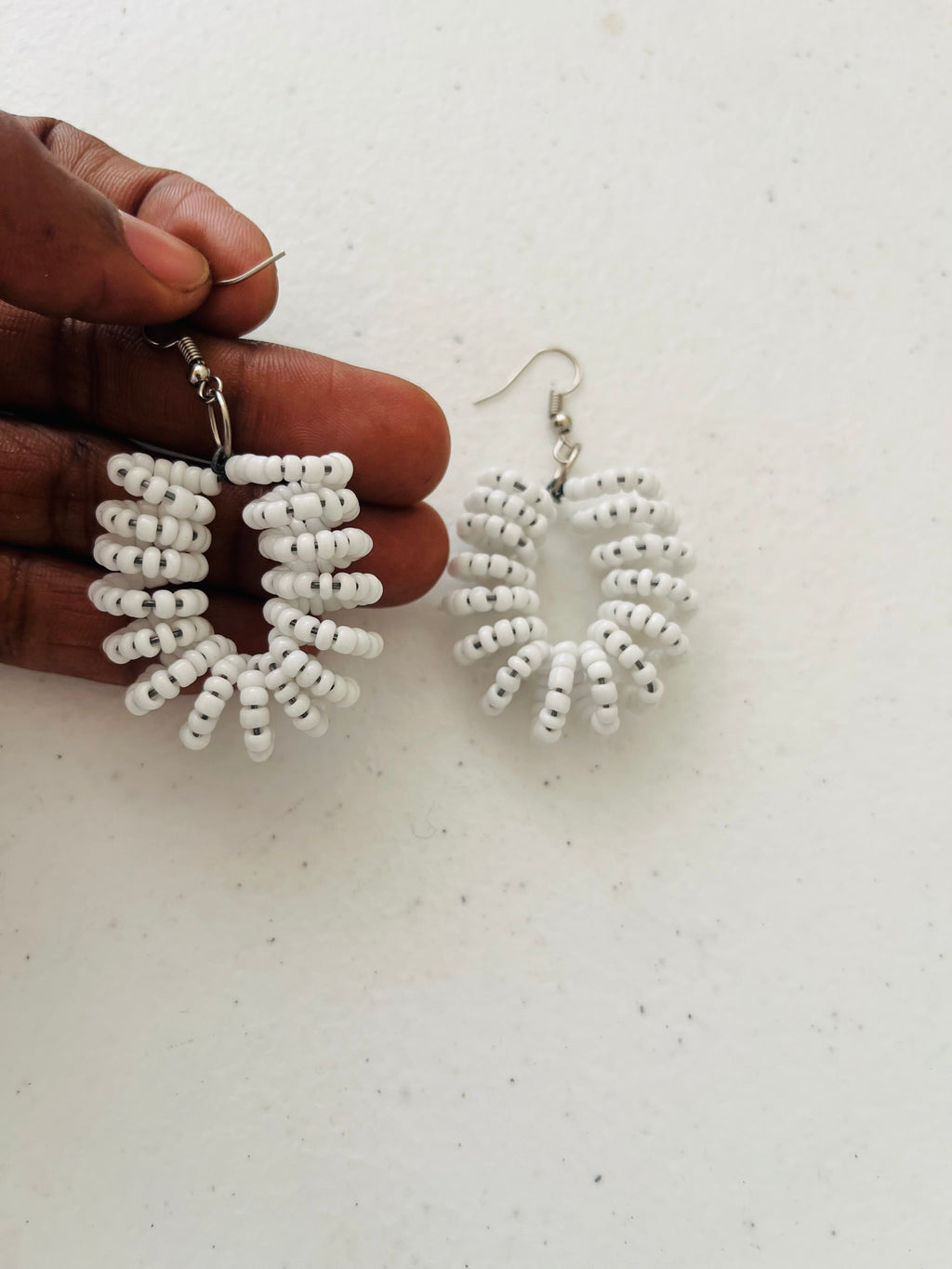 Spiral Bead Earrings (white) - R160.00
