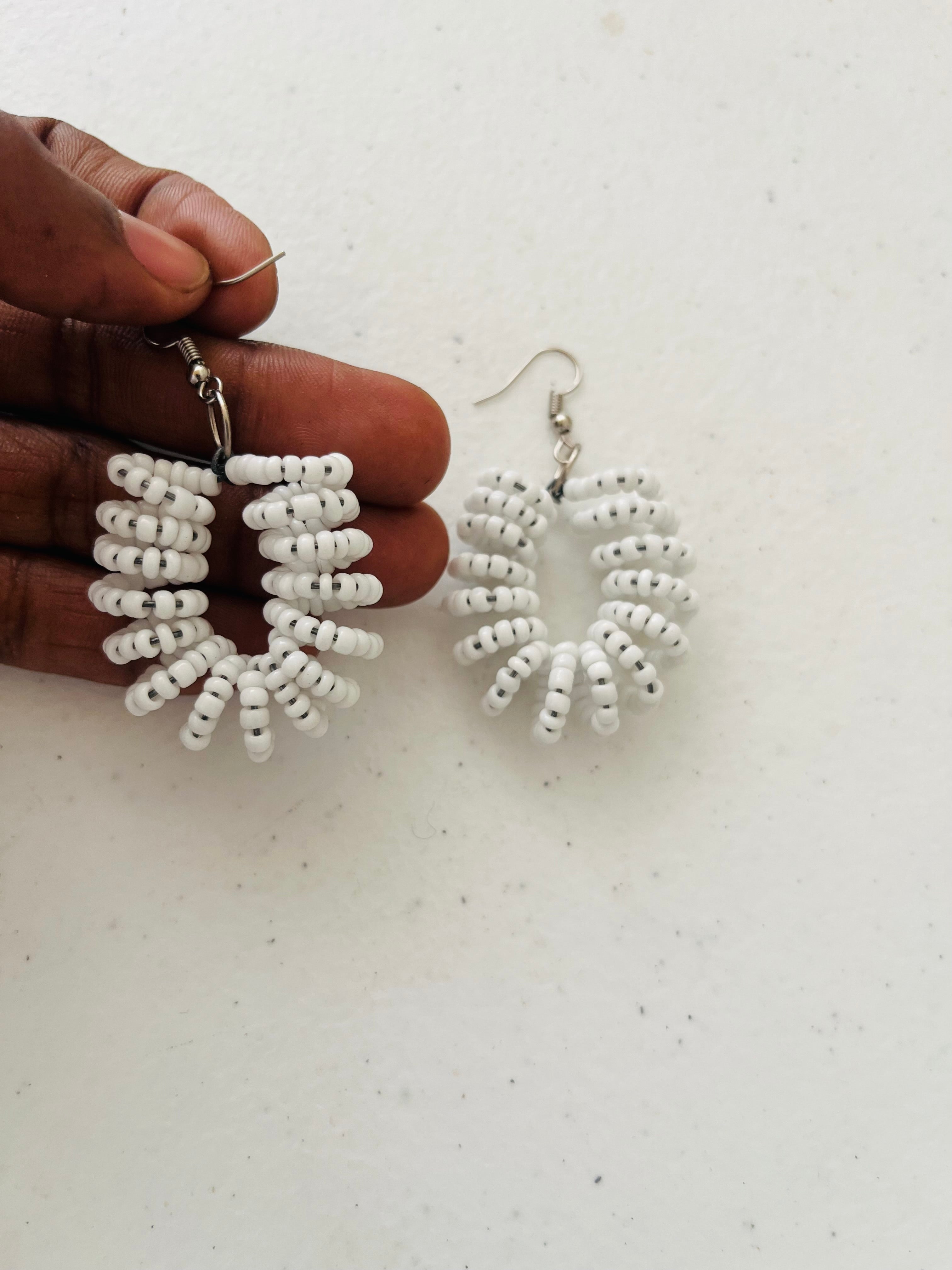 Spiral Bead Earrings (white) - R160.00