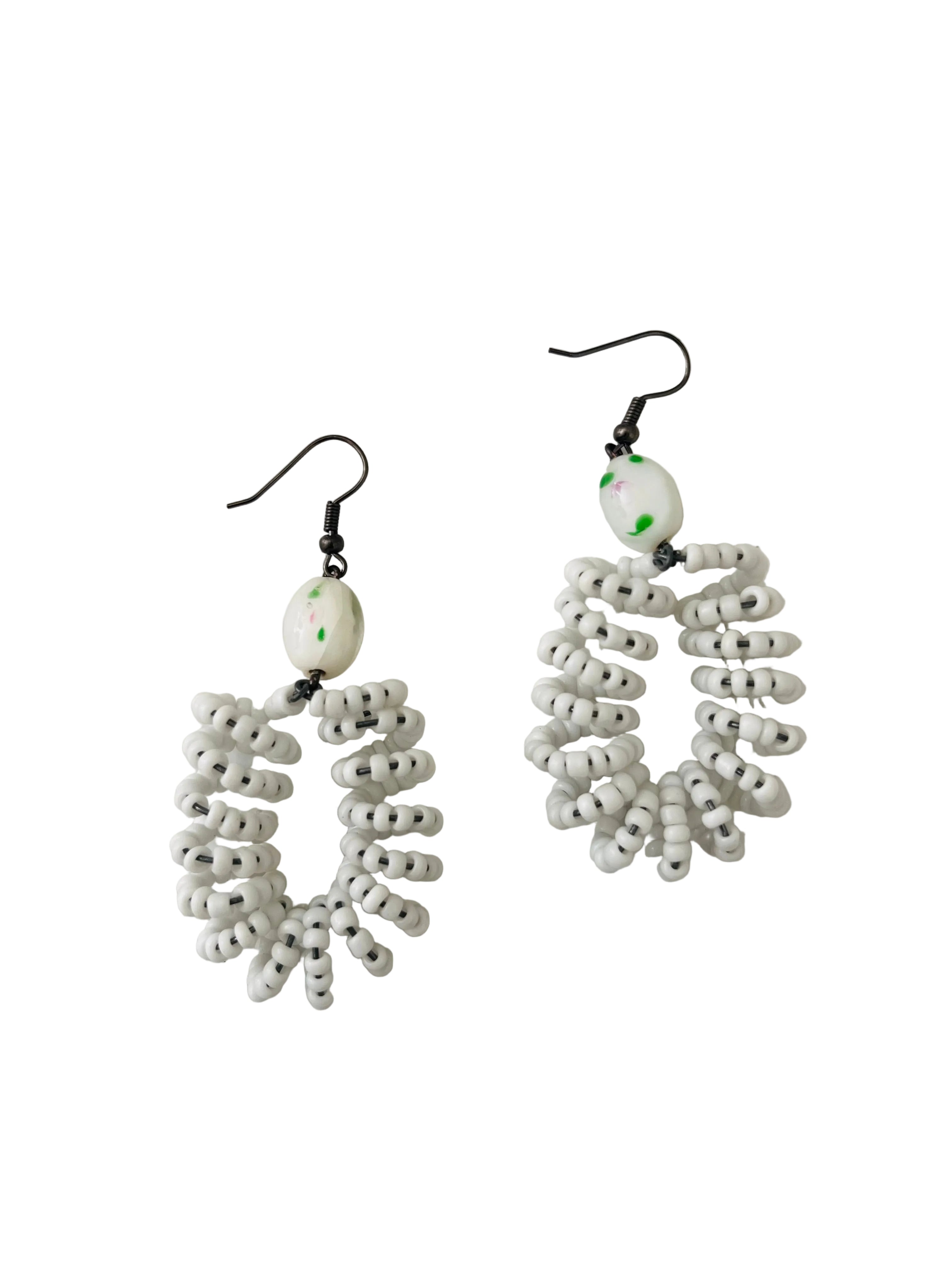 Spiral Bead Earrings (white) with white & green accent - R129.99