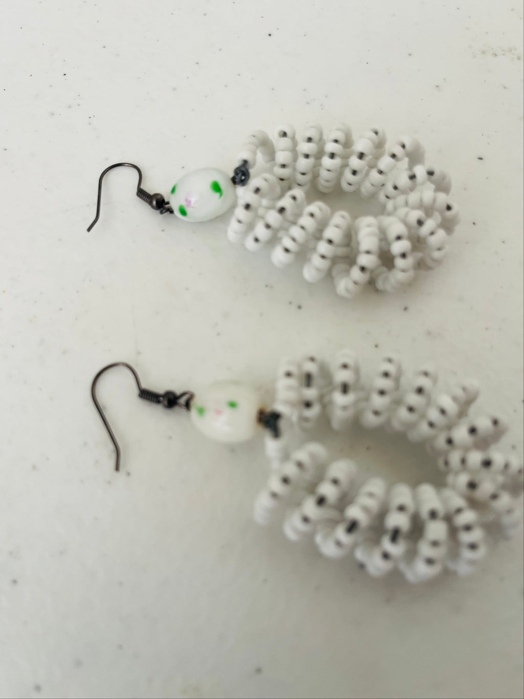 Spiral Bead Earrings (white) with white & green accent - R190.00