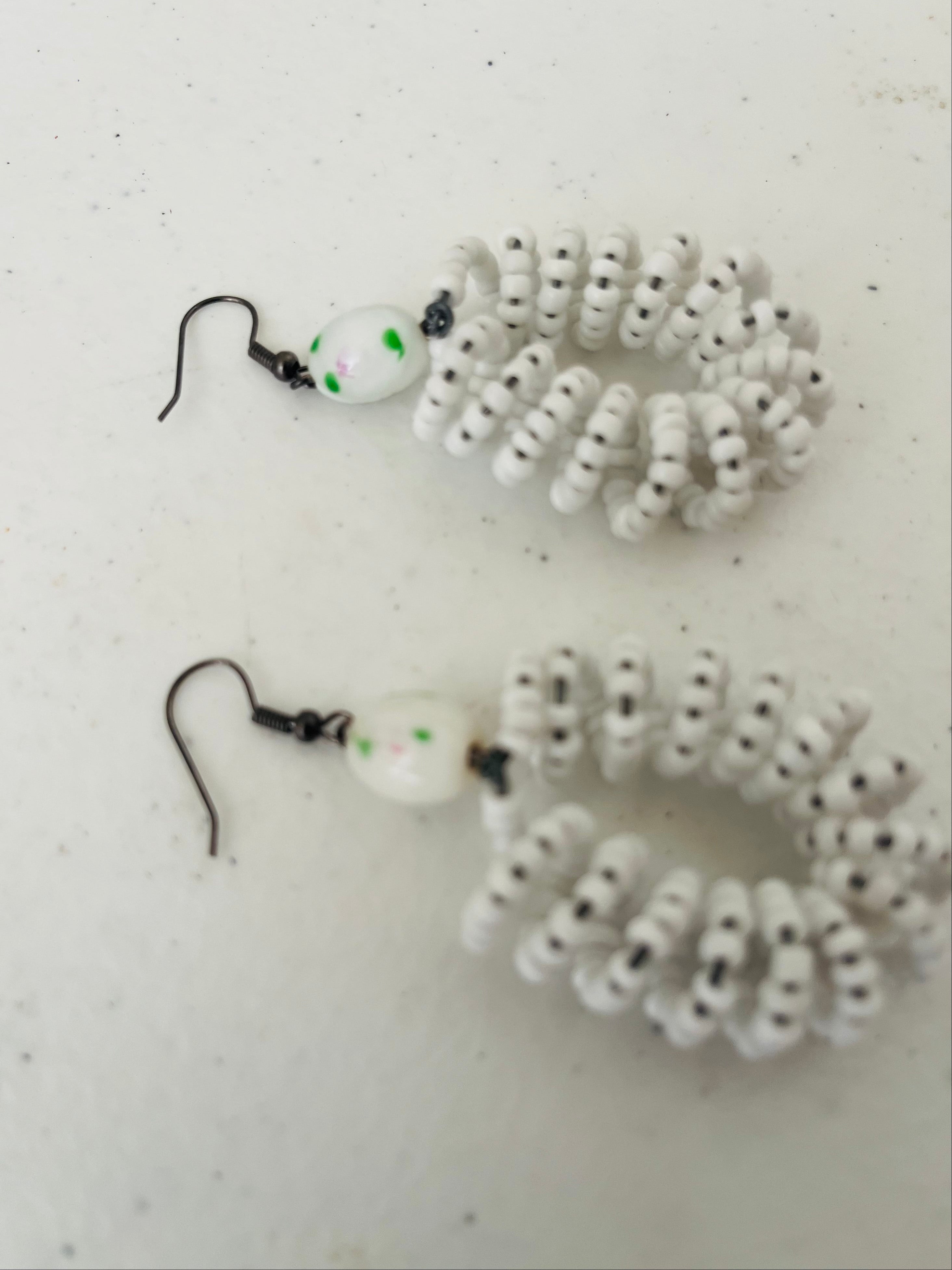Spiral Bead Earrings (white) with white & green accent - R190.00