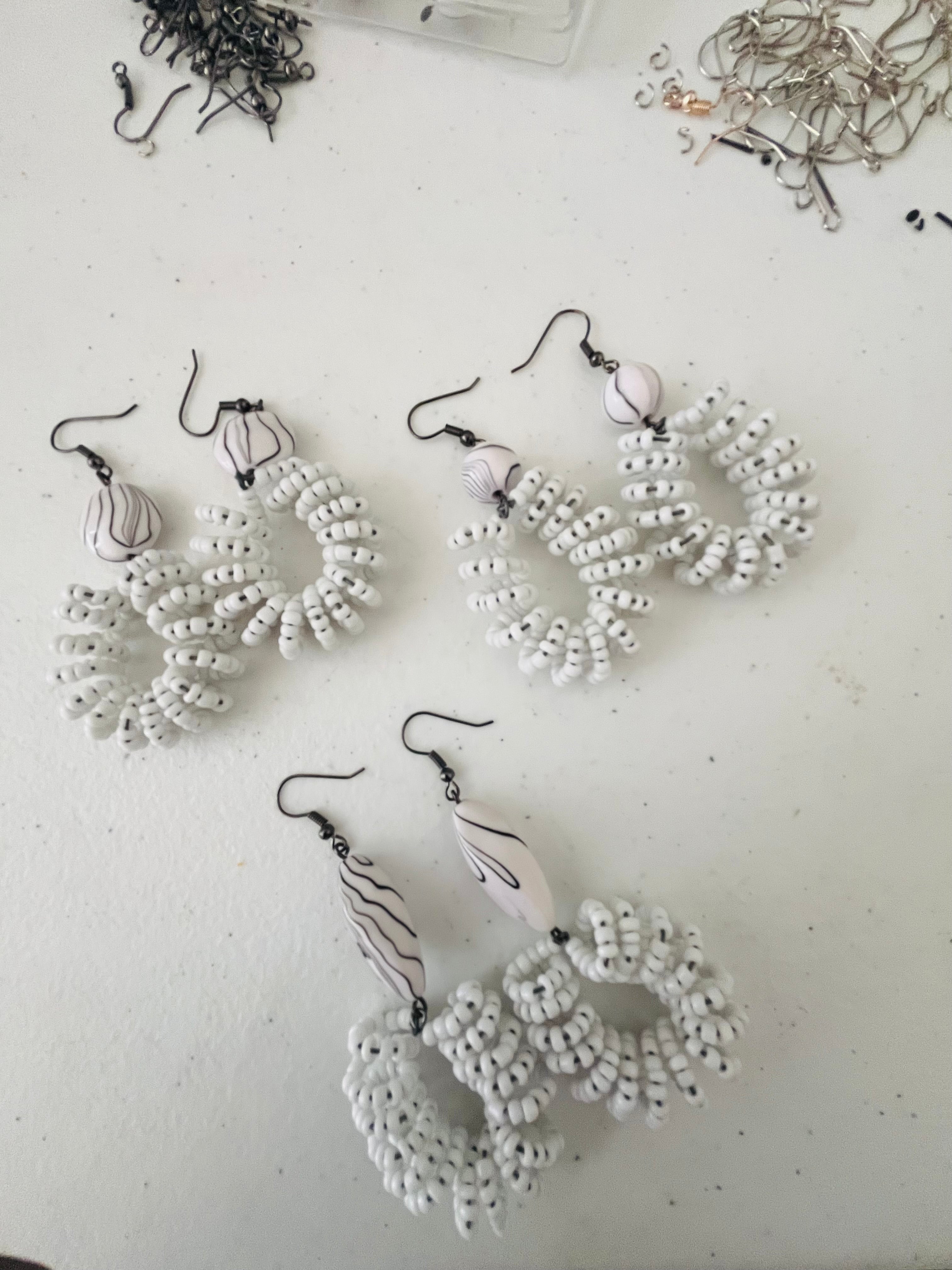 Spiral Bead Earrings (white) with Long Accent - R170.00