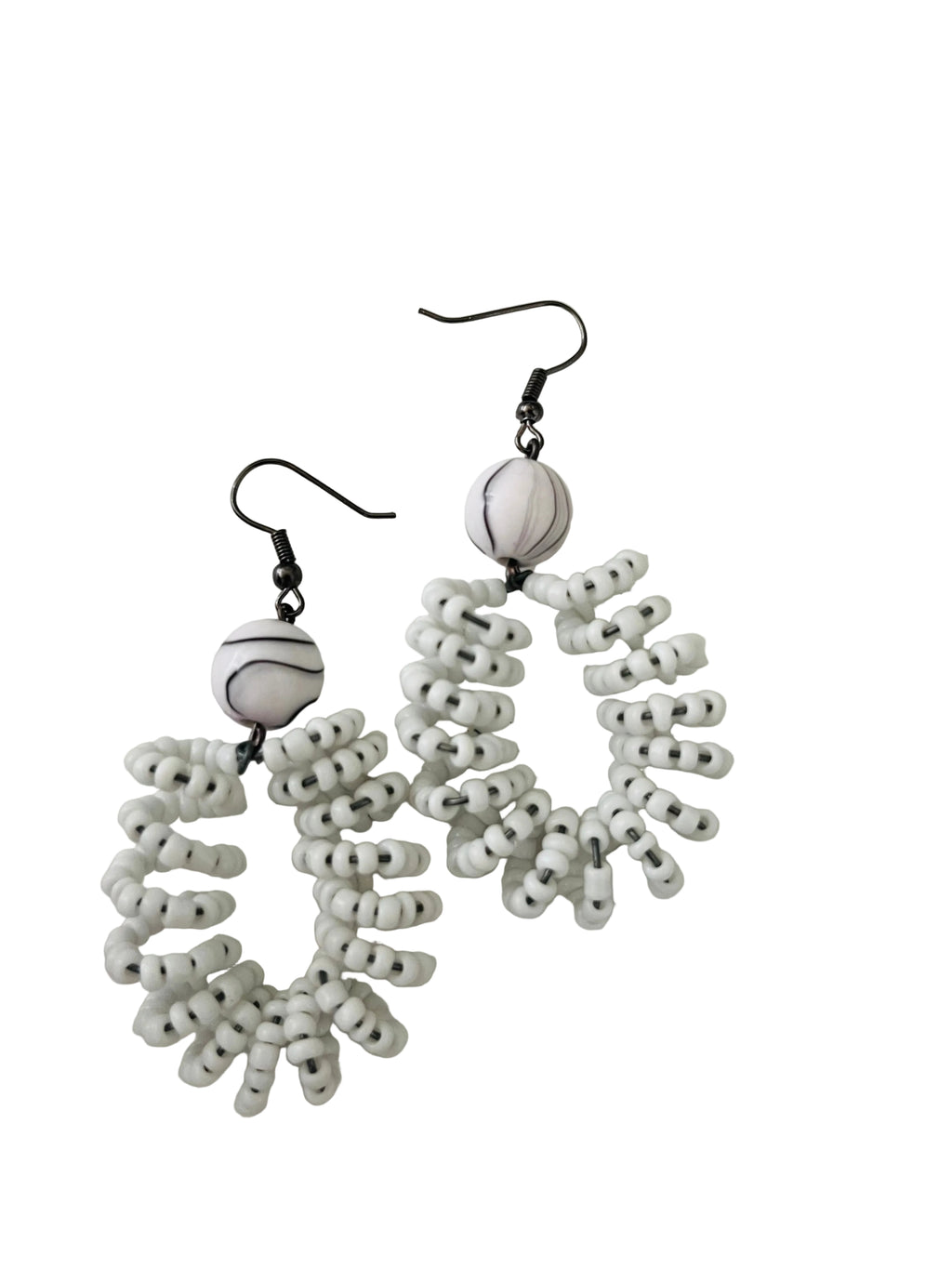 Spiral Bead Earrings (white) with Round Accent - R170.00