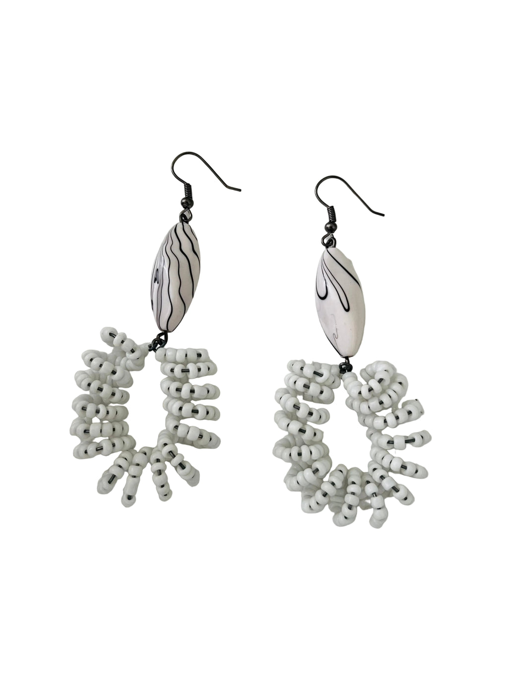 Spiral Bead Earrings (white) with Long Accent - R170.00