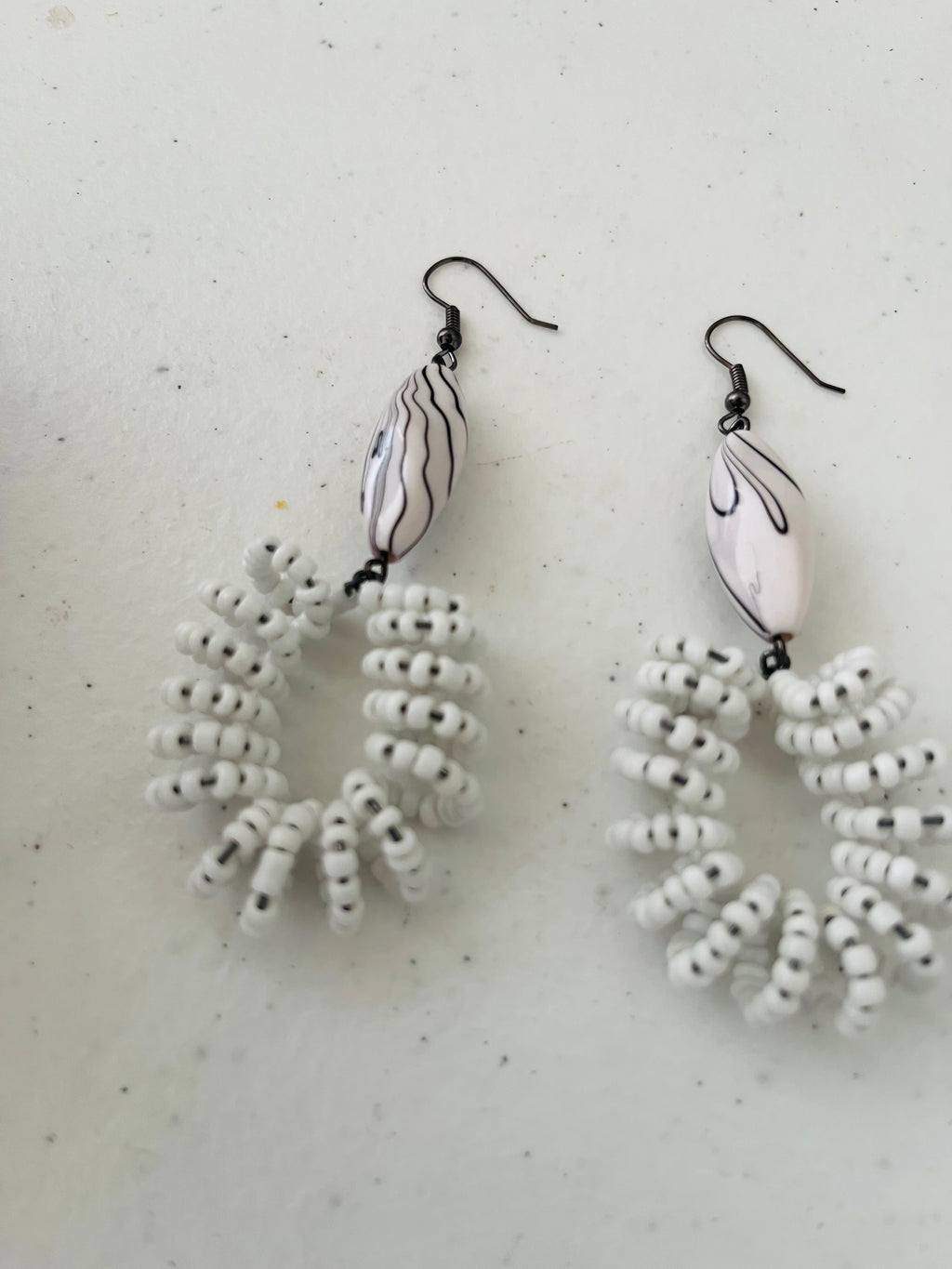 Spiral Bead Earrings (white) with Long Accent - R170.00
