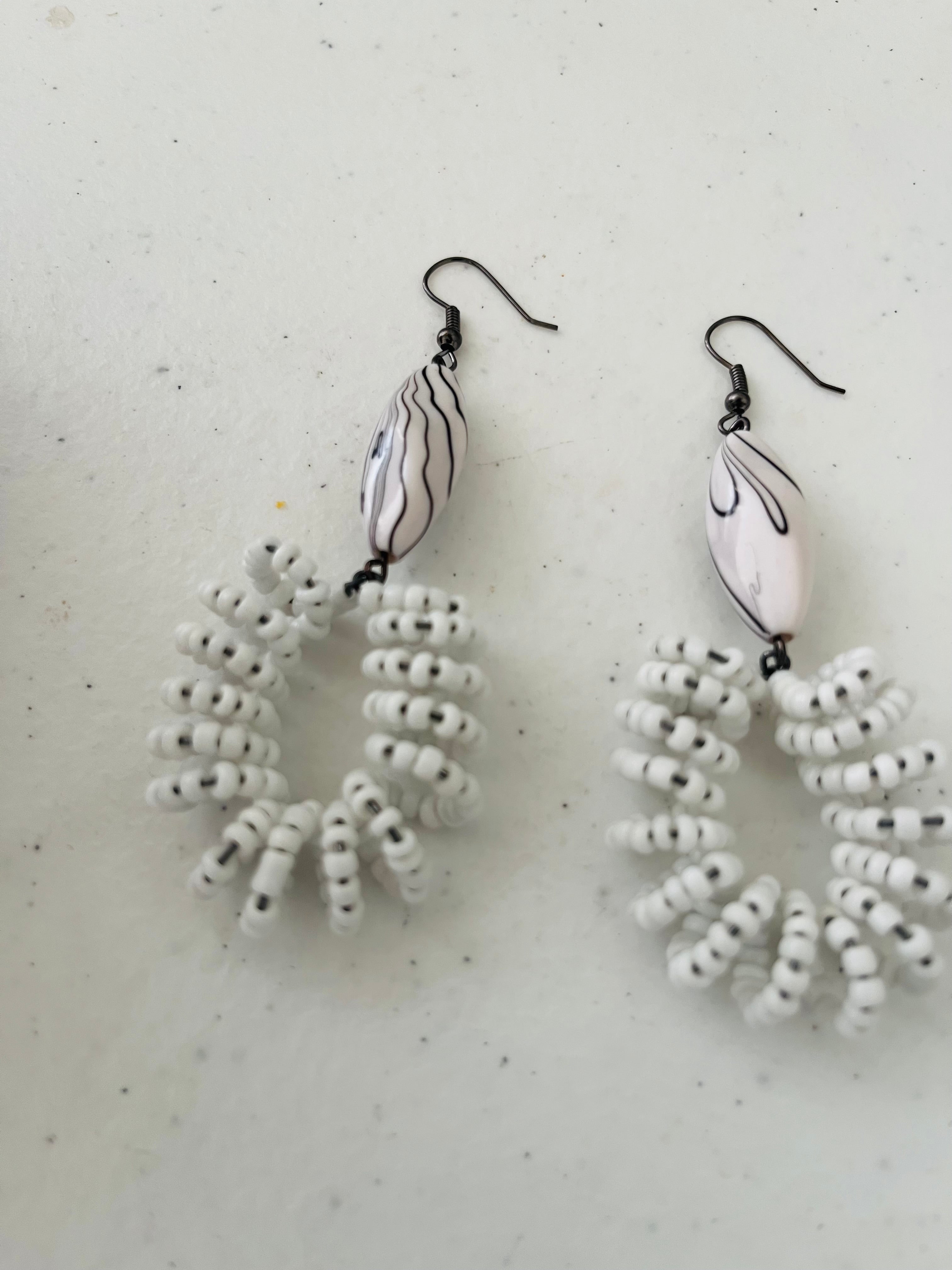 Spiral Bead Earrings (white) with Long Accent - R170.00