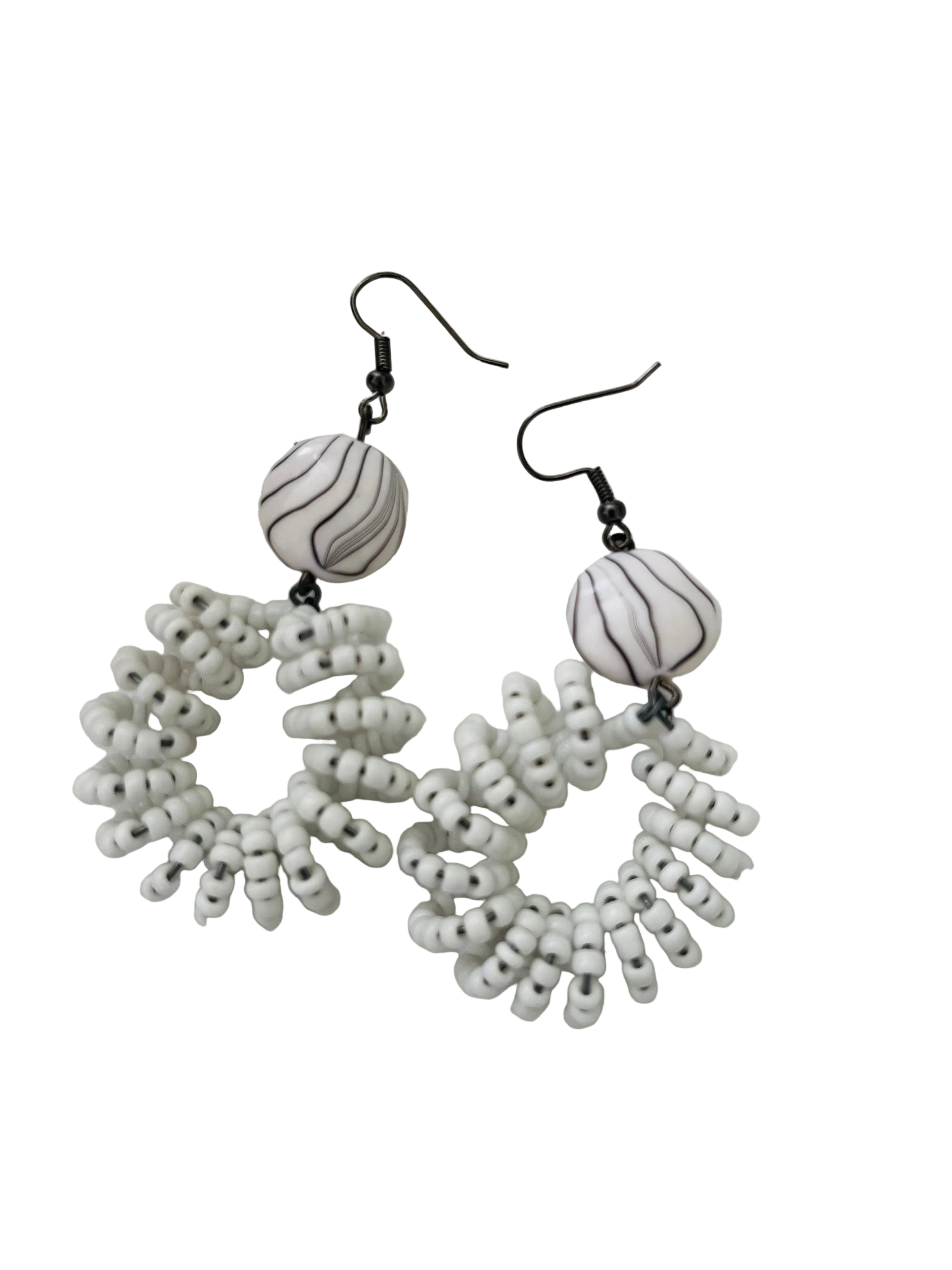 Spiral Bead Earrings (white) with Round Flat Accent - R109.99