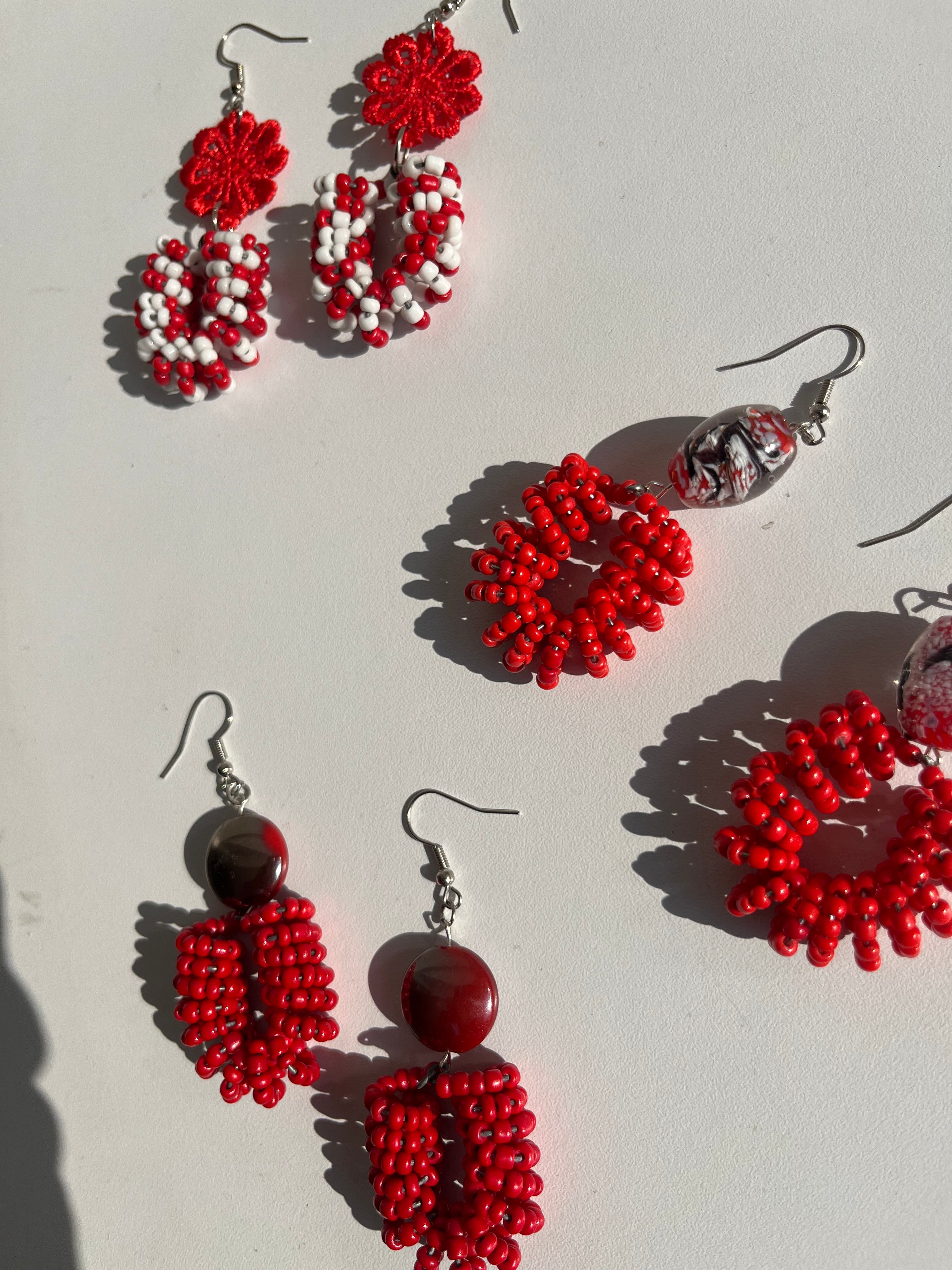 Spiral Bead Earrings (red) with Round Flat Accent - R170.00