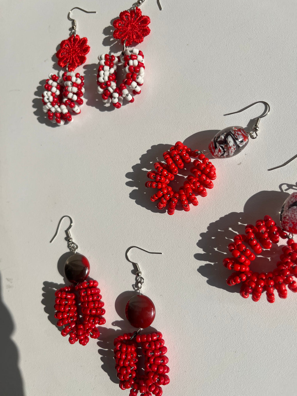 Spiral Bead Earrings (deep red) with Red Accent - R129.99