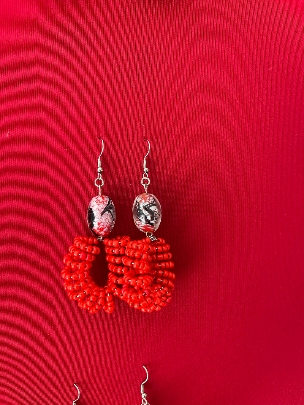 Spiral Bead Earrings (deep red) with Red Accent - R129.99