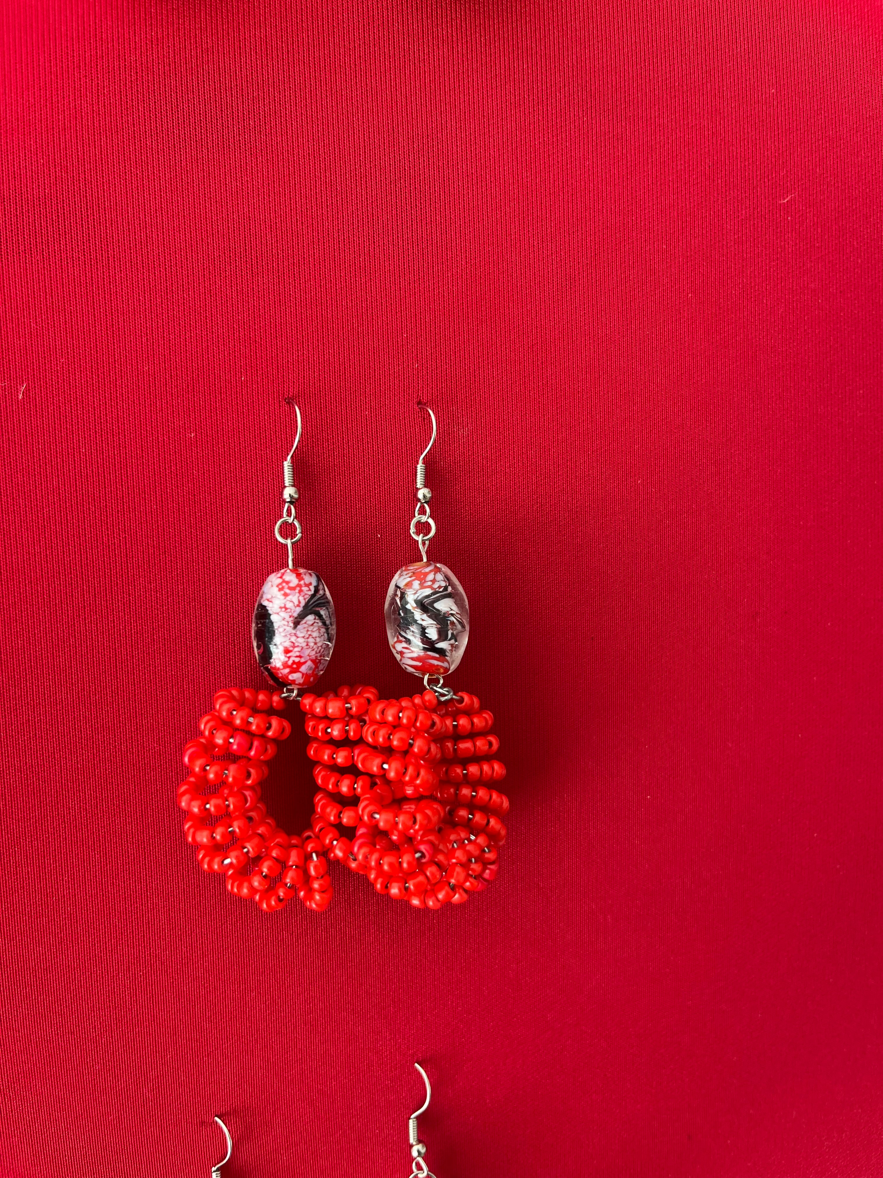 Spiral Bead Earrings (deep red) with Red Accent - R129.99