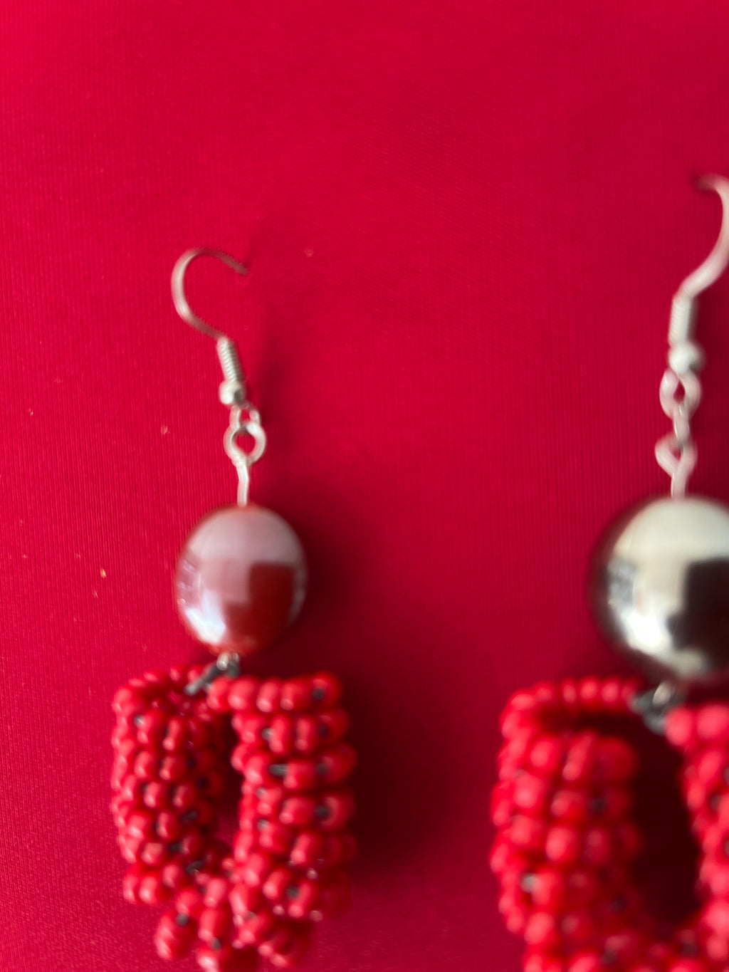 Spiral Bead Earrings (red) with Round Flat Accent - R170.00
