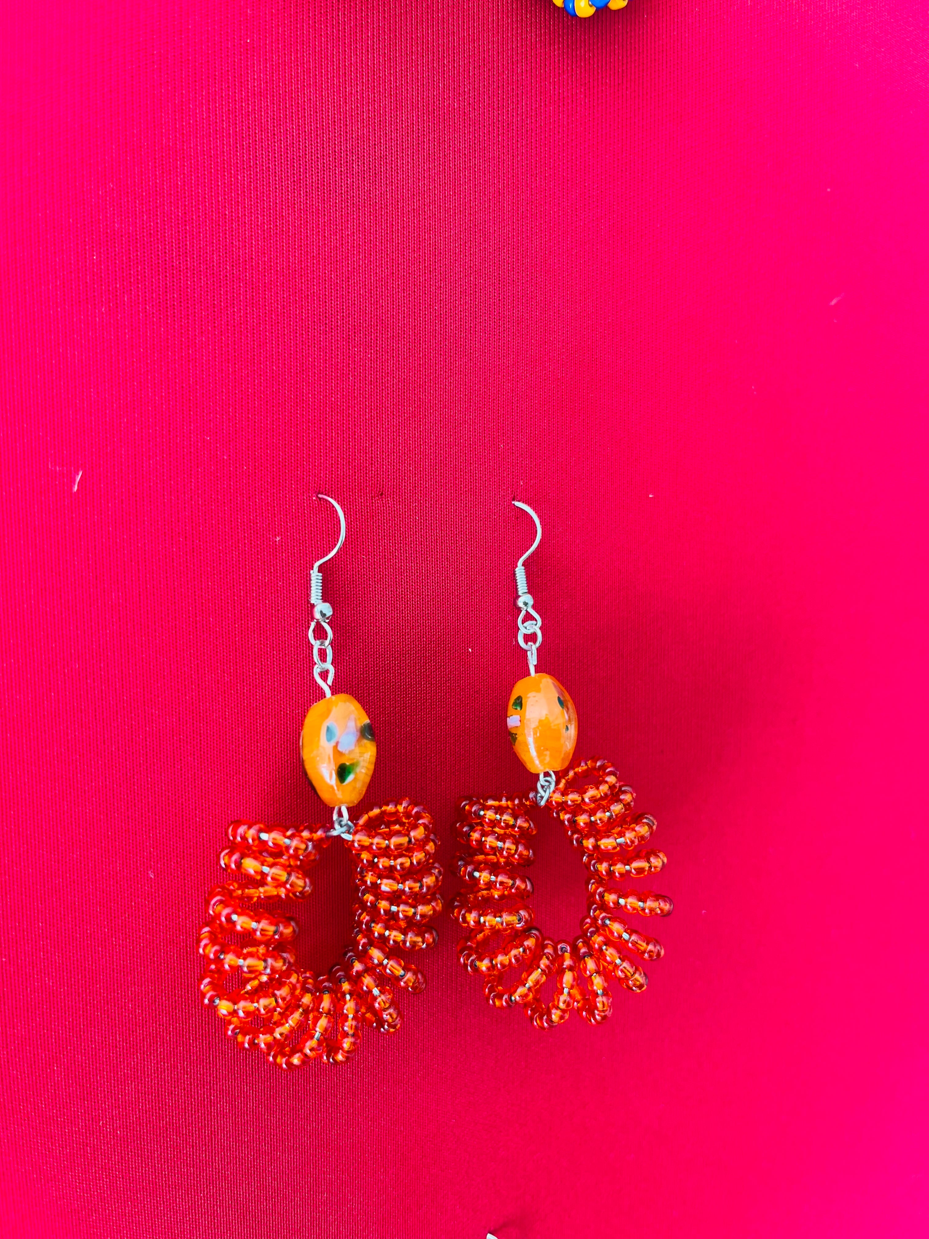 Spiral Beads (Orange) with Handmade Glass Bead Accent - R190,00