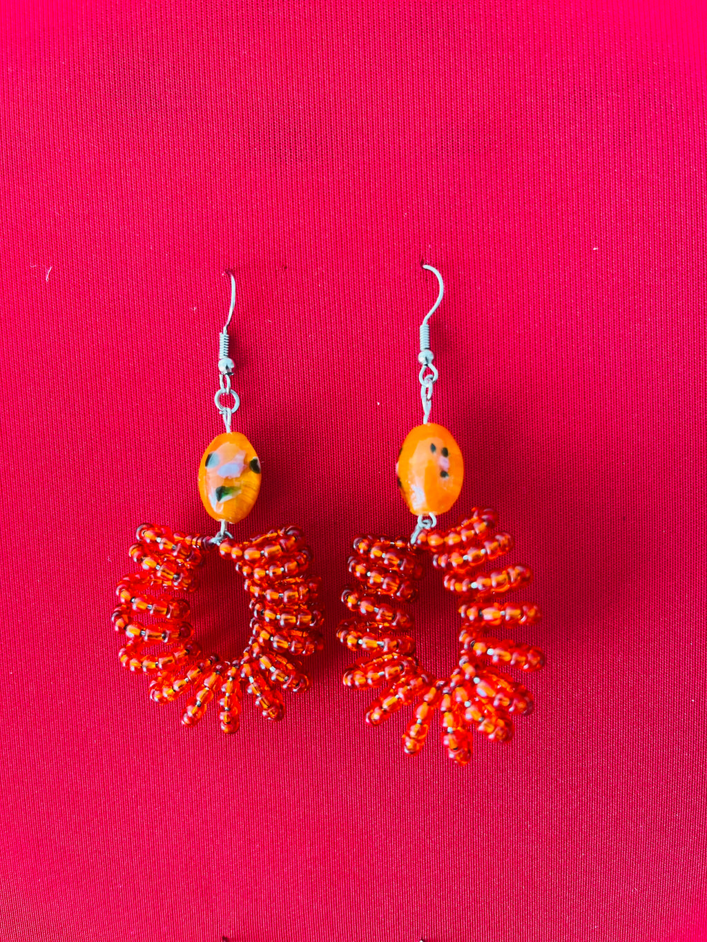 Spiral Beads (Orange) with Handmade Glass Bead Accent - R190,00
