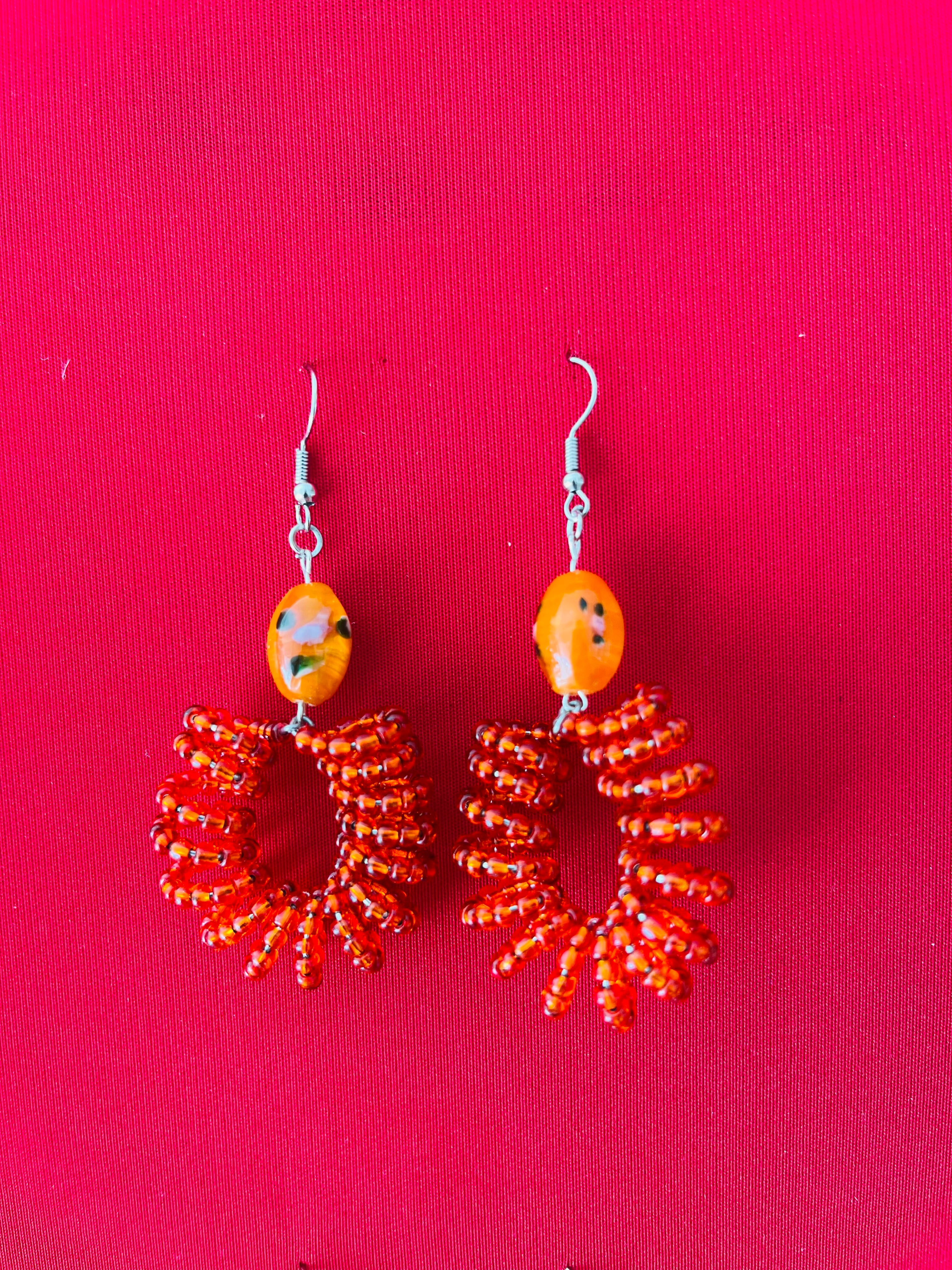 Spiral Beads (Orange) with Handmade Glass Bead Accent - R190,00