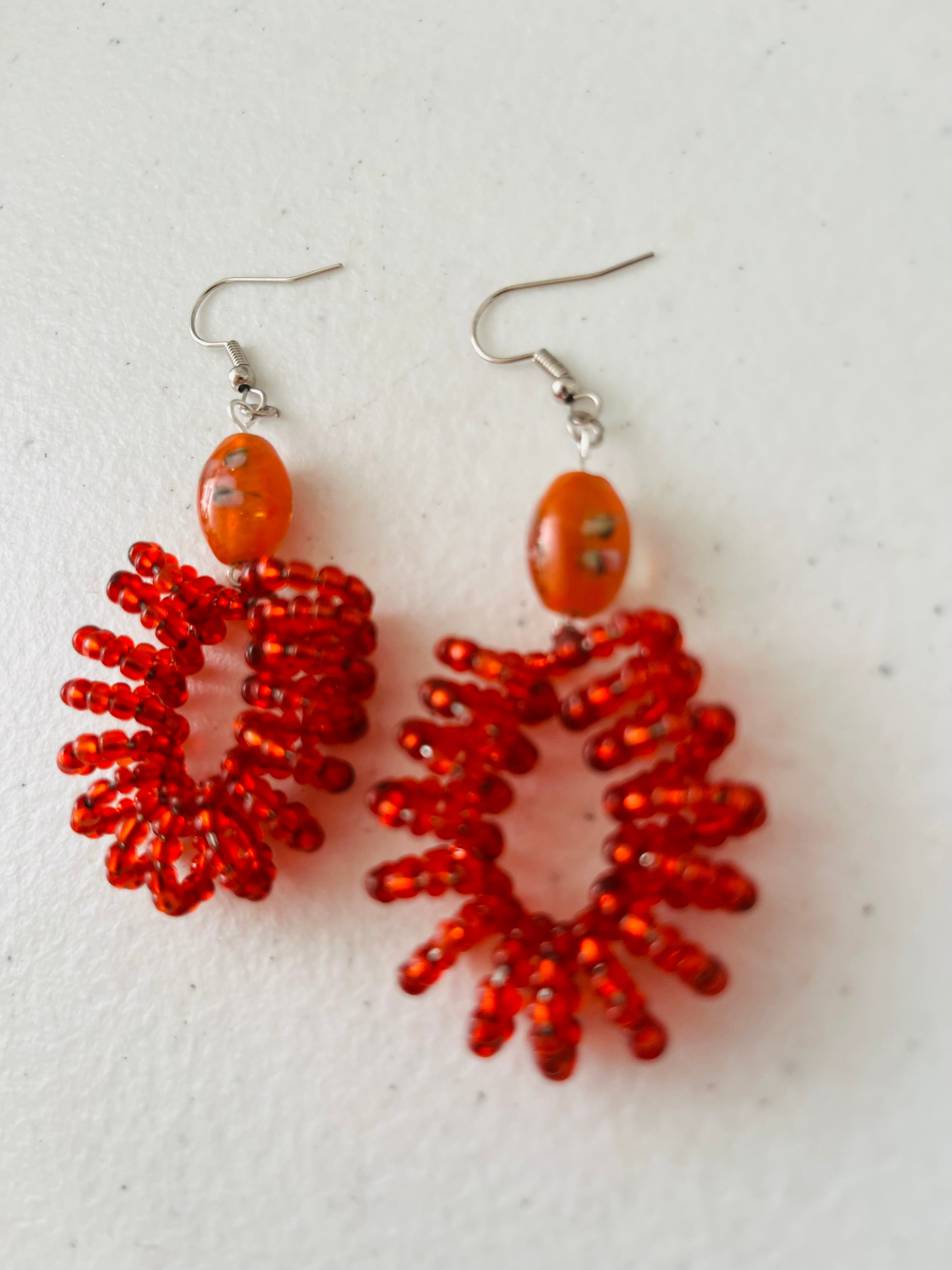Spiral Beads (Orange) with Handmade Glass Bead Accent - R190,00