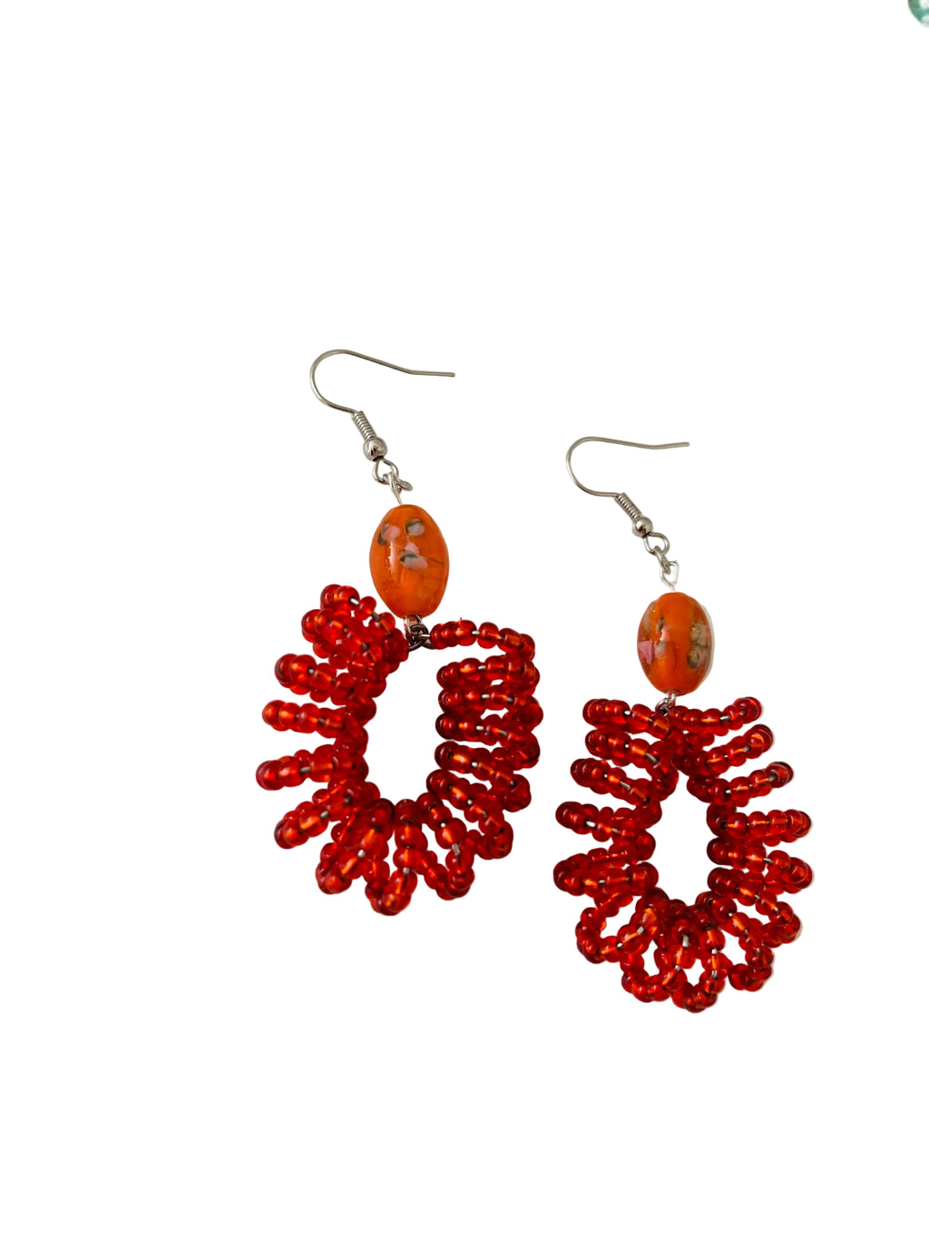 Spiral Beads (Orange) with Handmade Glass Bead Accent - R190,00