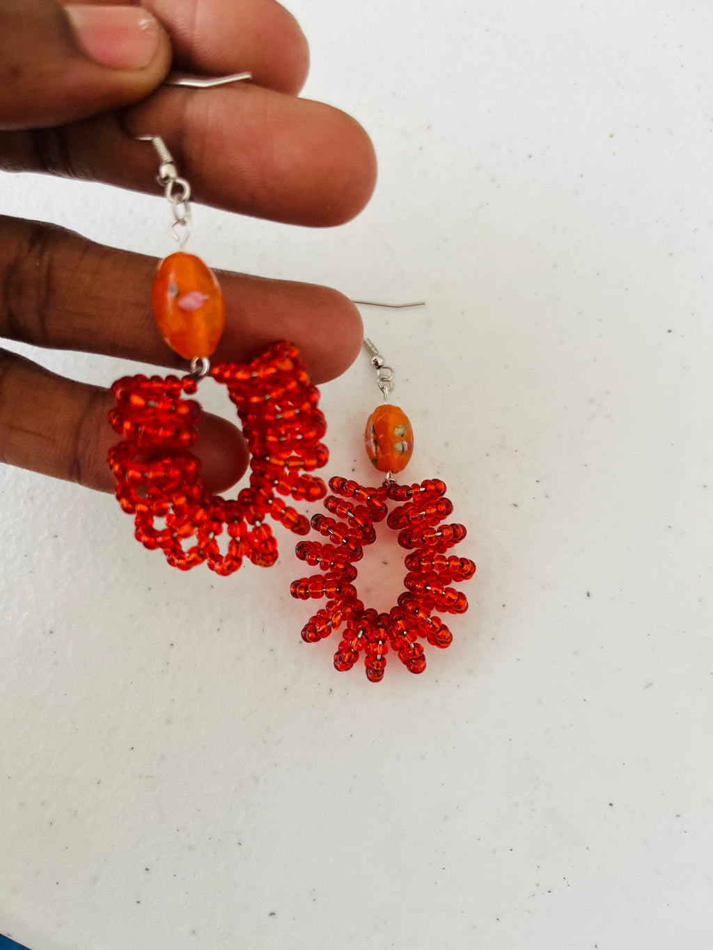 Spiral Beads (Orange) with Handmade Glass Bead Accent - R190,00