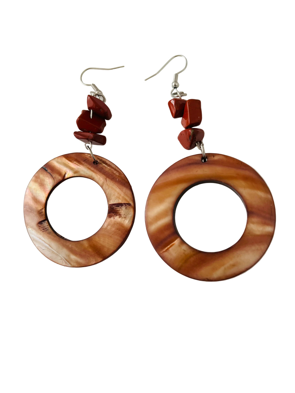 Shell and stone beaded earrings in natural colours - R160.00