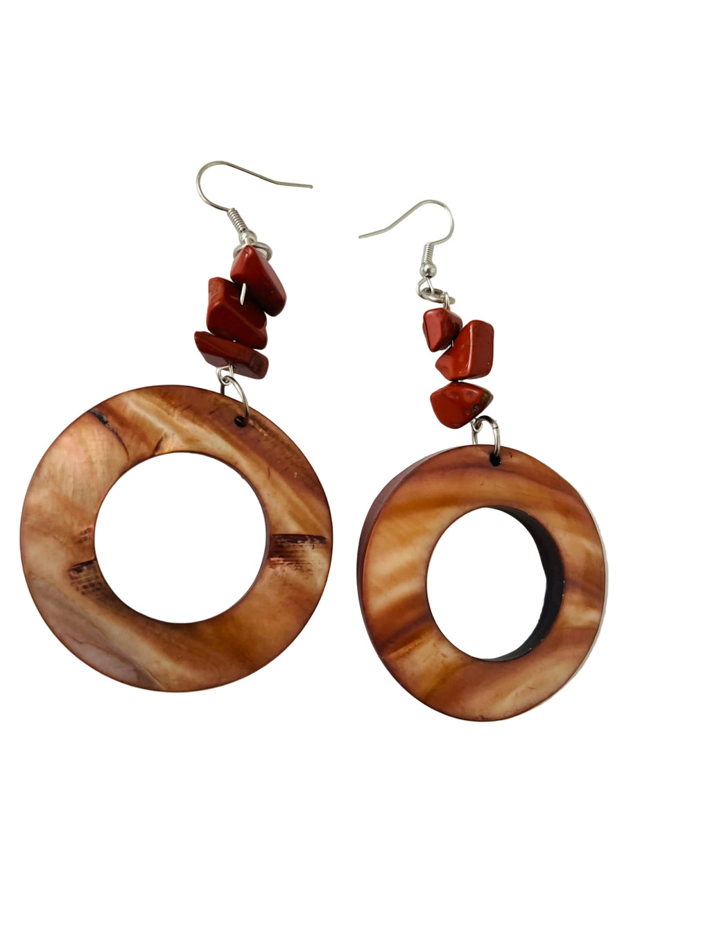 Shell and stone beaded earrings in natural colours - R160.00