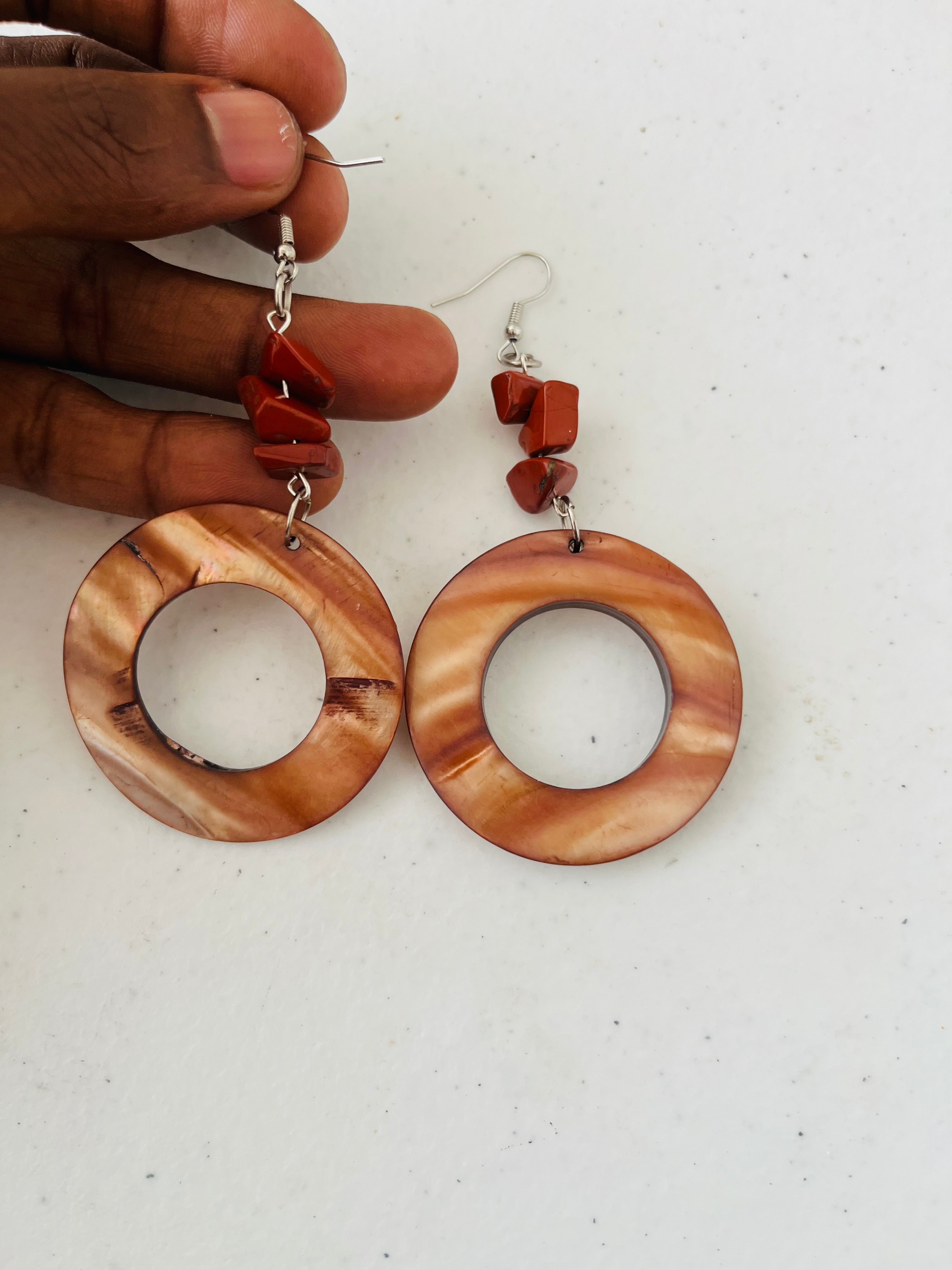 Shell and stone beaded earrings in natural colours - R160.00